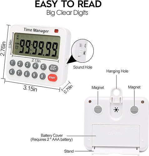Miniatura 6 de Temporizador Digital de Cuenta Regresiva para Cocina - AIMILAR AY4052-2 Temporizador Magnético de Cocina de Cuenta Regresiva y Progresiva con Imán