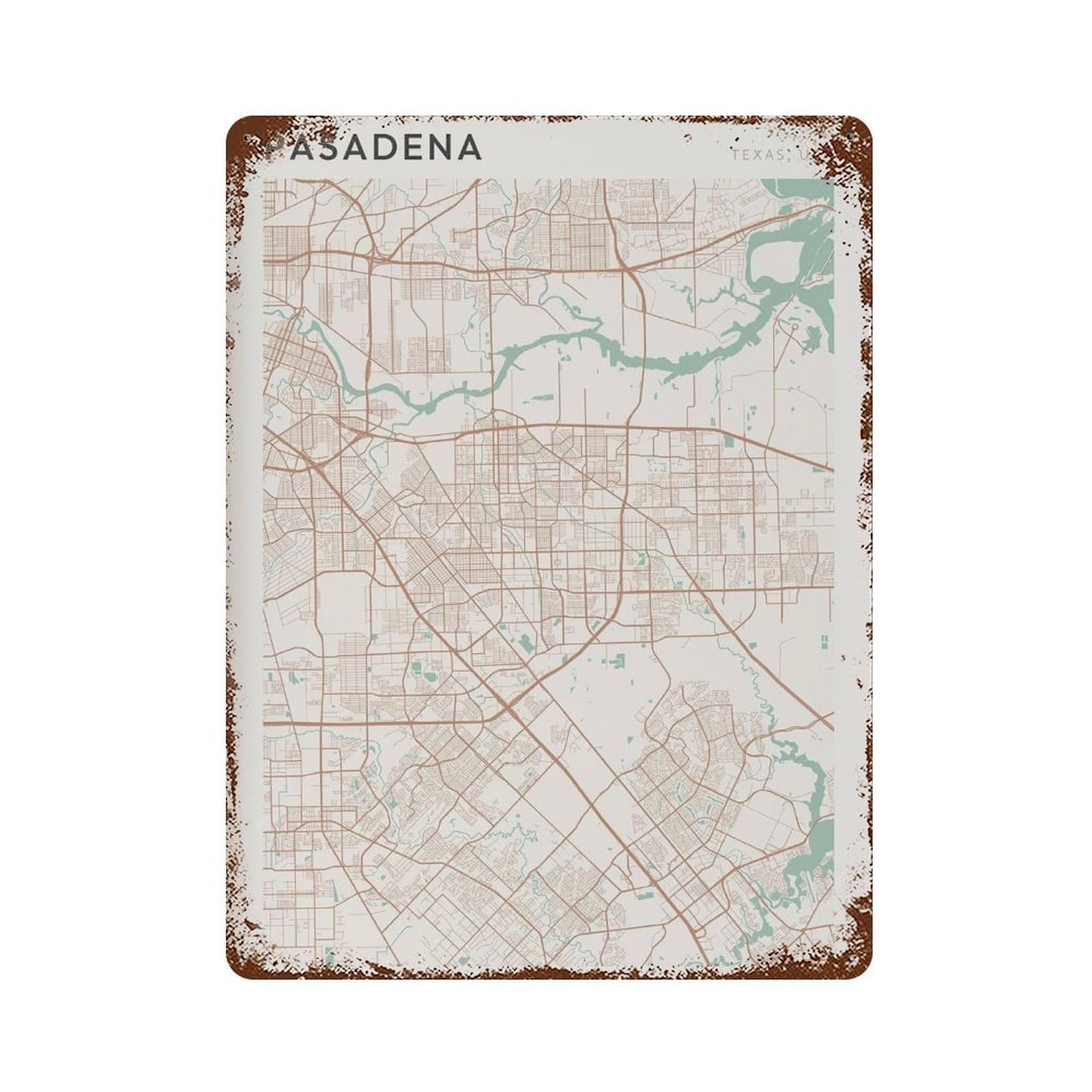 xiaoxiaoshen Pasadena Map Texas Travel Gift Minimalist Wall Decor Art Metal Tin Poster Modern Home Decor Art Home Bar Shop Decorations Vintage Sign 40x30cm