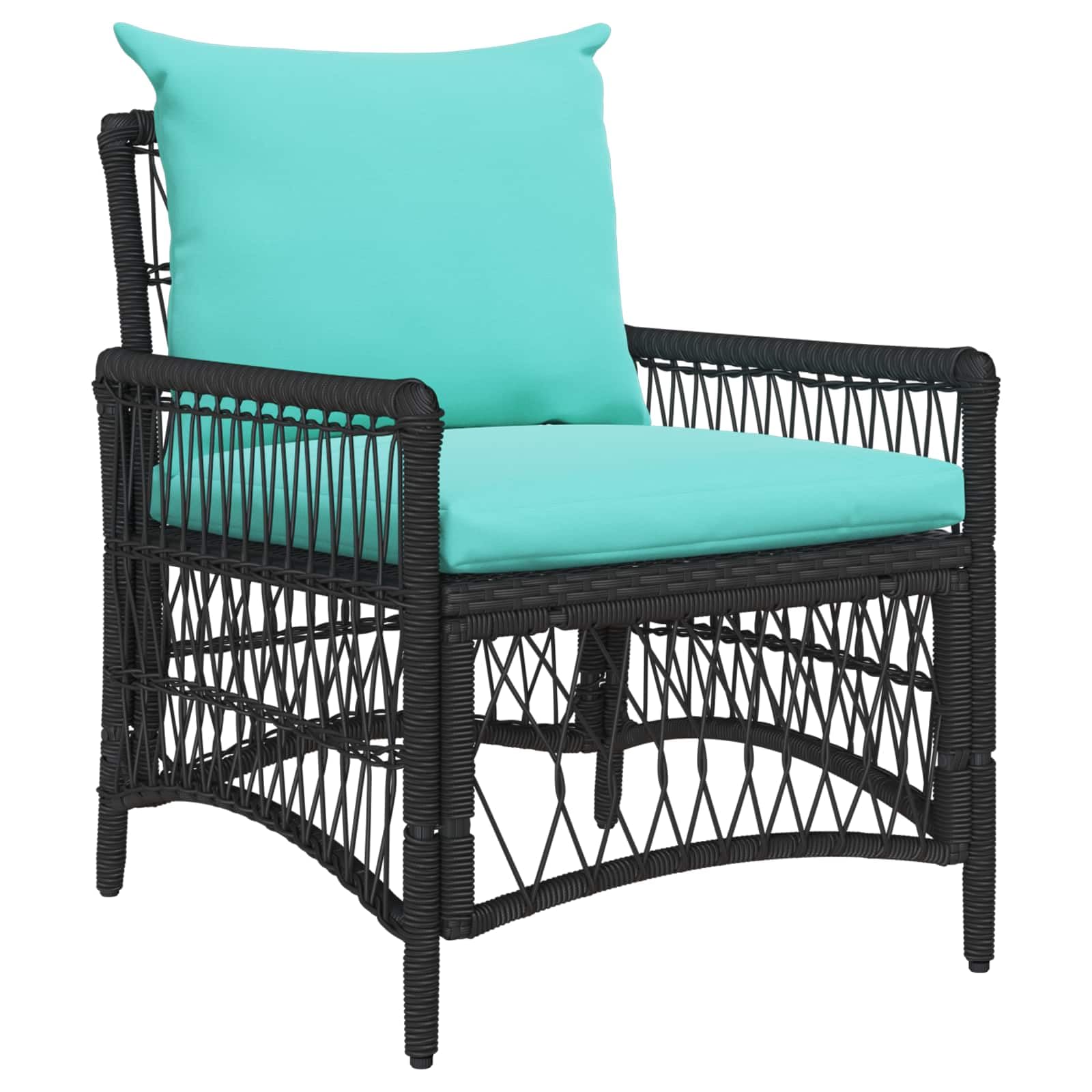 Krzeslo Ogrodowe Polirattan Czarny z Poduszka 73x61x77 cm Ogrodowe Krzeslo Balkonowe z Stalowa Rama, Wodoodporne Siedzisko Tarasowe Ergonomiczne, 110 kg