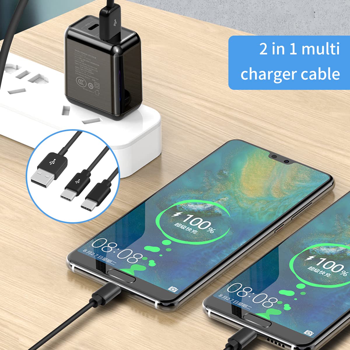 TINYSOME Multi USB C Splitter Cable 3 In 1 Charging Cord With 3 Type C Male Plug 1m