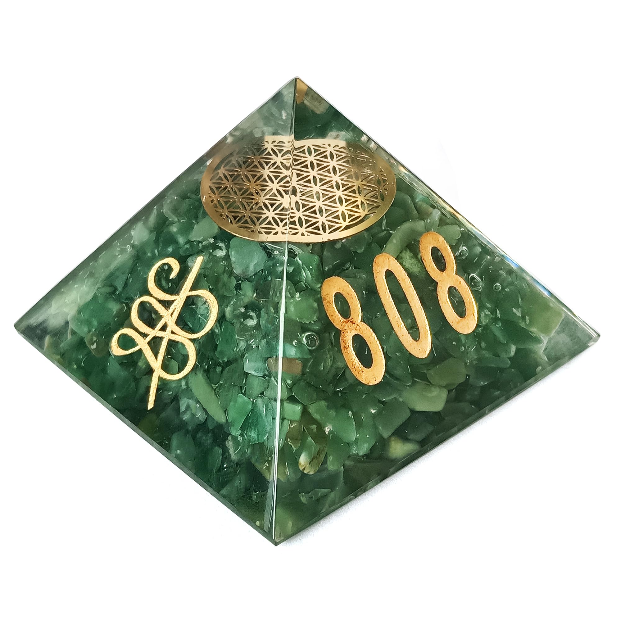 Green Aventurine Zibu Pyramid – Natural & Original Green Crystal Pyramid with Angelic Symbols for Money, Success, Fame, Opportunities, Growth, Abundance, Wealth, Prosperity and Good Luck