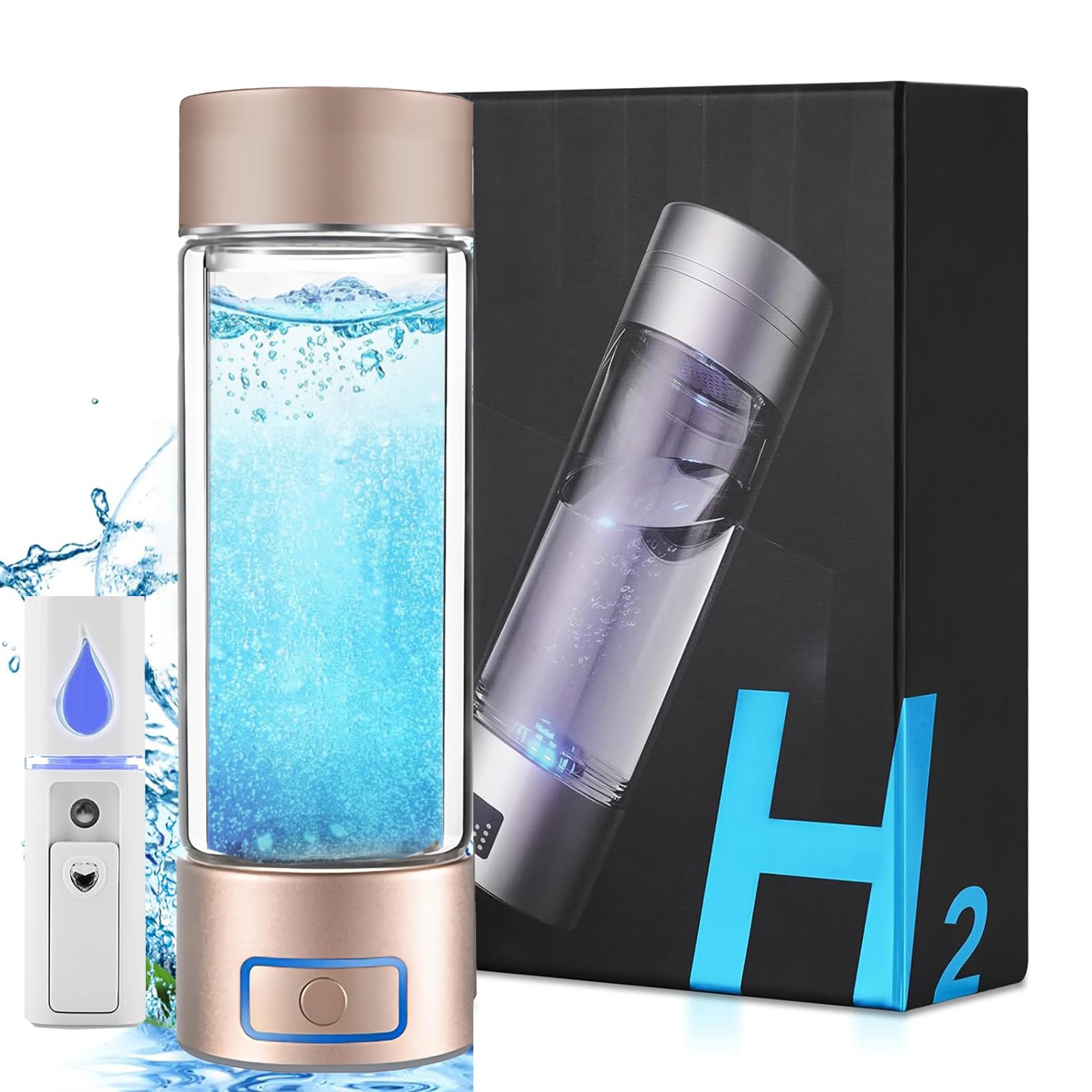 Botella de agua con hidrógeno, máquina ionizadora de agua portátil de carga USB,generador de agua ionizada contenido de hidrógeno ≥6000 ppb(plata,400ML)
