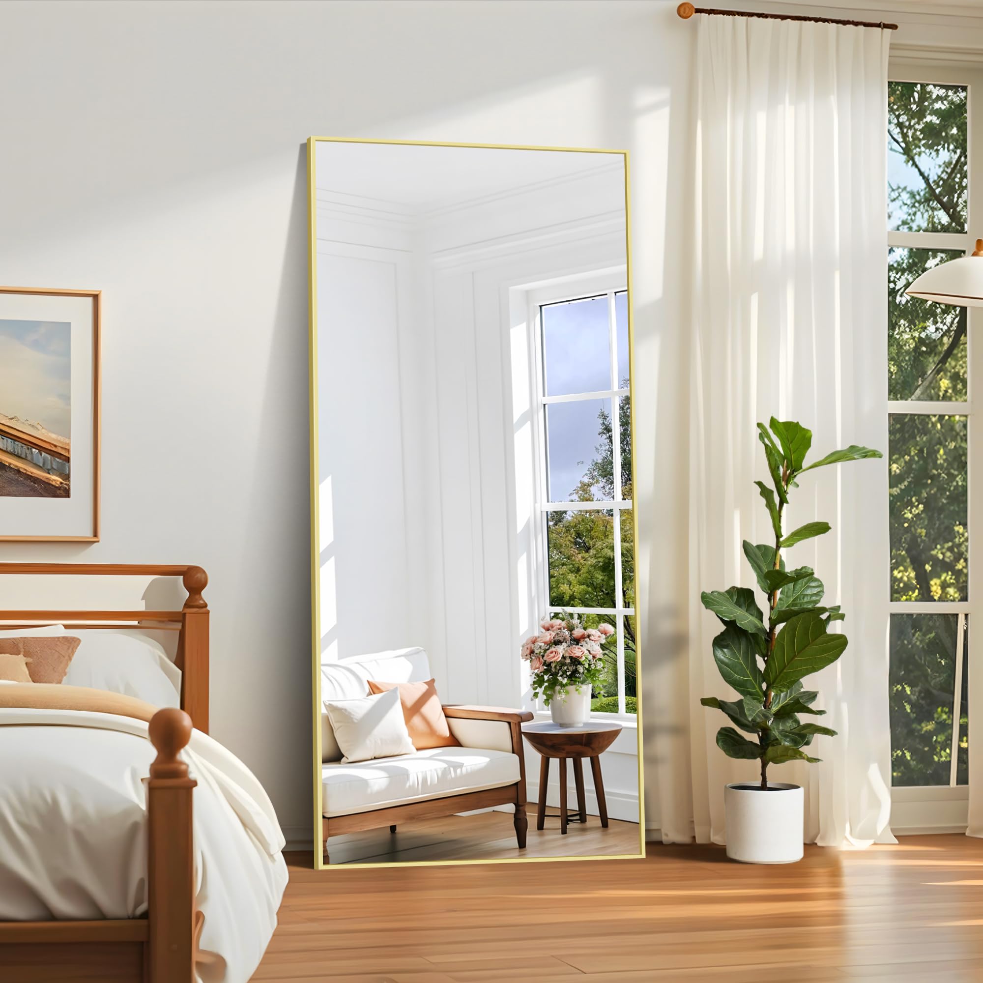 COFENY Spiegel Ganzkörper, 192 x 85 cm Spiegel Groß Wandspiegel mit Schwarzer Rahme, Spiegels Stehend, Anlehnen oder Hängen, Spiegesl Gold für Schlafzimmer, Wohnzimmer, Flur