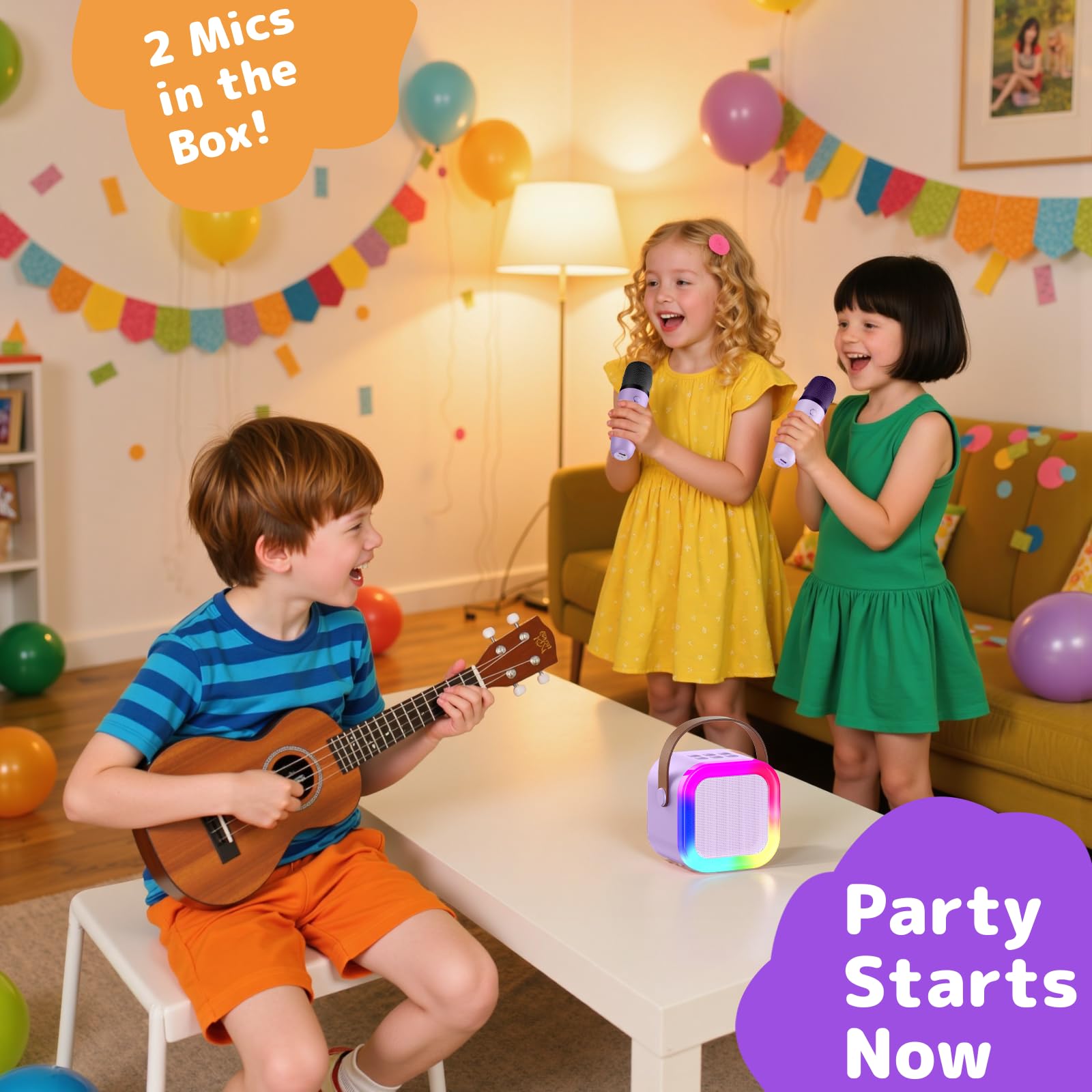 Fede Karaoke per Bambini, Regalo Bambina 3-12 Anni Microfono Bambini Giochi Regali Bambina 3-12 Anni Karaoke con 2 Microfono Bluetooth Giocattoli Regalo Bambino 3-12 Anni