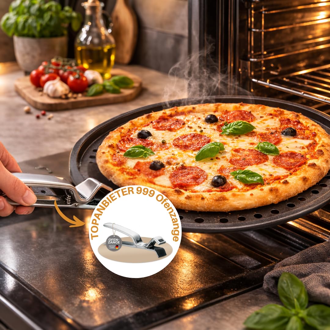 Lot de 4 plaques à pizza Ø 32 cm - Plaque ronde perforée pour pizza et tarte flambée en acier - Revêtement antiadhésif - Résistant à la chaleur jusqu'à 250° - Anthracite