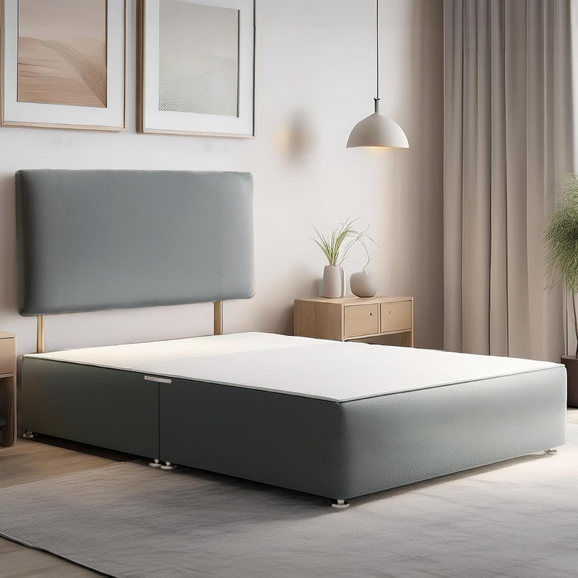 ComfoRest 4FT Small Double Divan Bed Base with Headboard - Grey