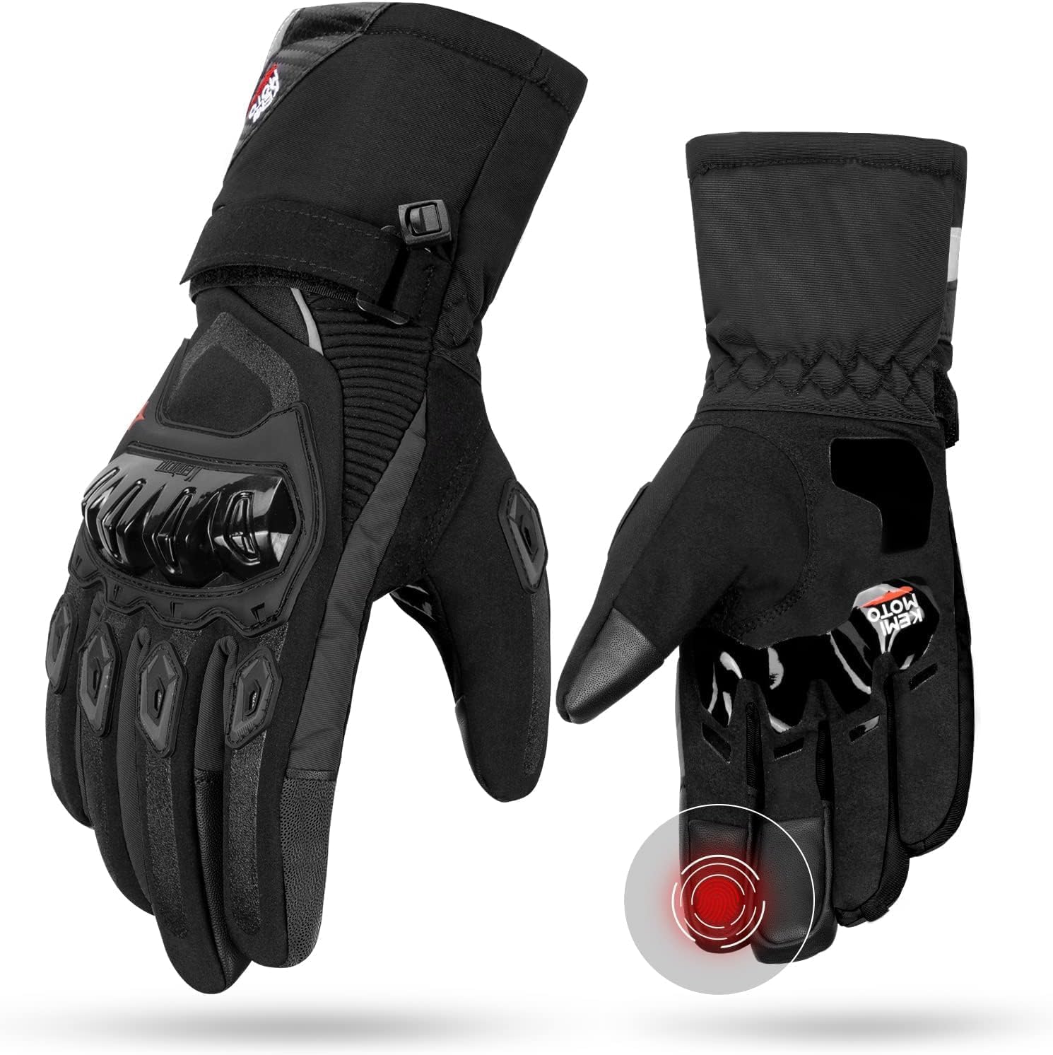 KEMIMOTO Guanti Moto Invernali, Guanti da Moto Invernali Uomo Donna con Touch Screen, Guanti Moto Impermeabile Protezione Leggero e Caldo per Motociclismo, Ciclismo