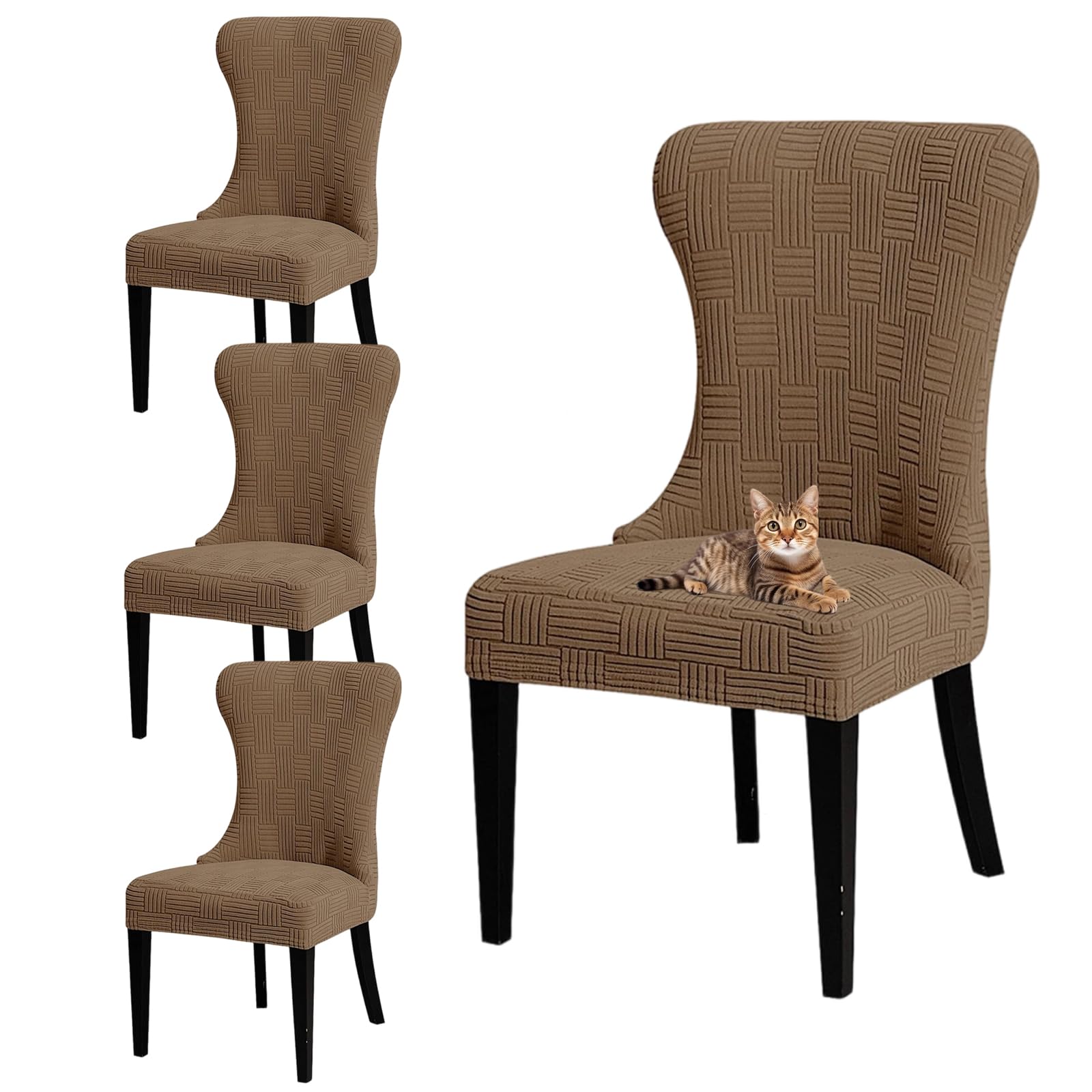 GUYIRT Wingback Side Chair Covers Wingback Dining Chair Covers Set of 2 4 6 Accent Chair Slipcovers with Arms for Kitchen Banquet (camel,4 pieces)