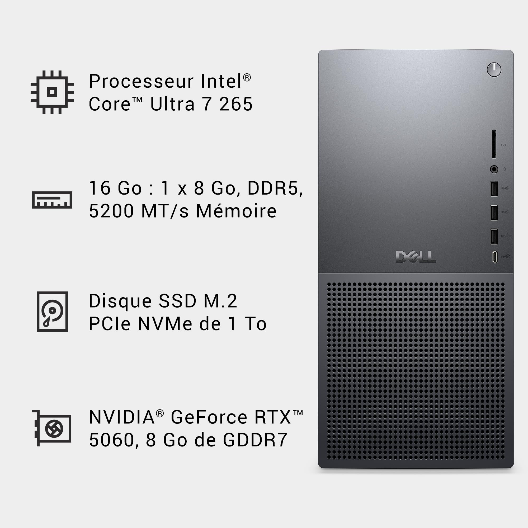 Dell Tower Plus EBT2250 Desktop - Intel Core Ultra 7 Series 2, 16GB RAM, 1TB SSD, NVIDIA GeForce RTX 5060, Wi-FI 7, HDMI, Thunderbolt 4, McAfee Business Protection 1-Year, Windows 11 Pro, Graphite