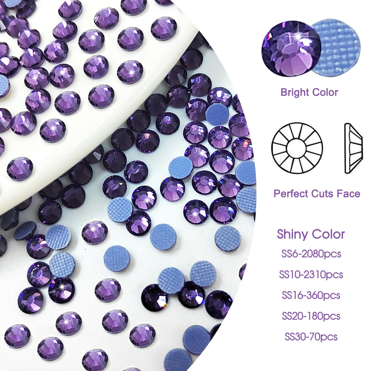 Liliume 5000pcs Hotfix Rhineston 6 Sizes 2mm 3mm 4mm 4.8mm Rhinestones for Craft Shoes and DIY Crafts(Purple) - Image 4