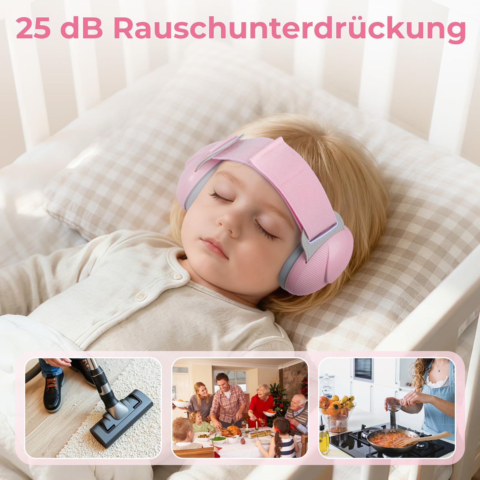 Baby-Gehörschutz, Verstellbare Ohrenschützer für Babys von 0 bis 48 Monaten, CE- und ANSI-zertifizierte 25 dB Baby-Gehörschutzkopfhörer für Flugzeuge, Schlaf