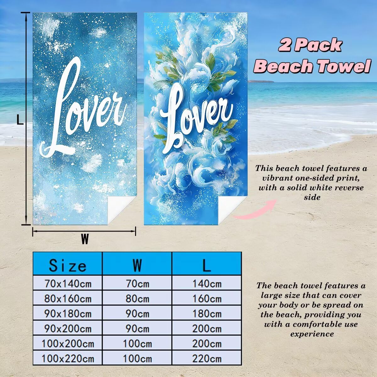 Toalla Playa 80x160 cm, Toalla Gimnasio Microfibra Secado Rapido, Juego de 2 Antiarena Toallas de Playa, Ligera Compacta Toallas Microfibra Grande para Viaje, Regalo Hombre Regalo Mujer (Carta) -4655