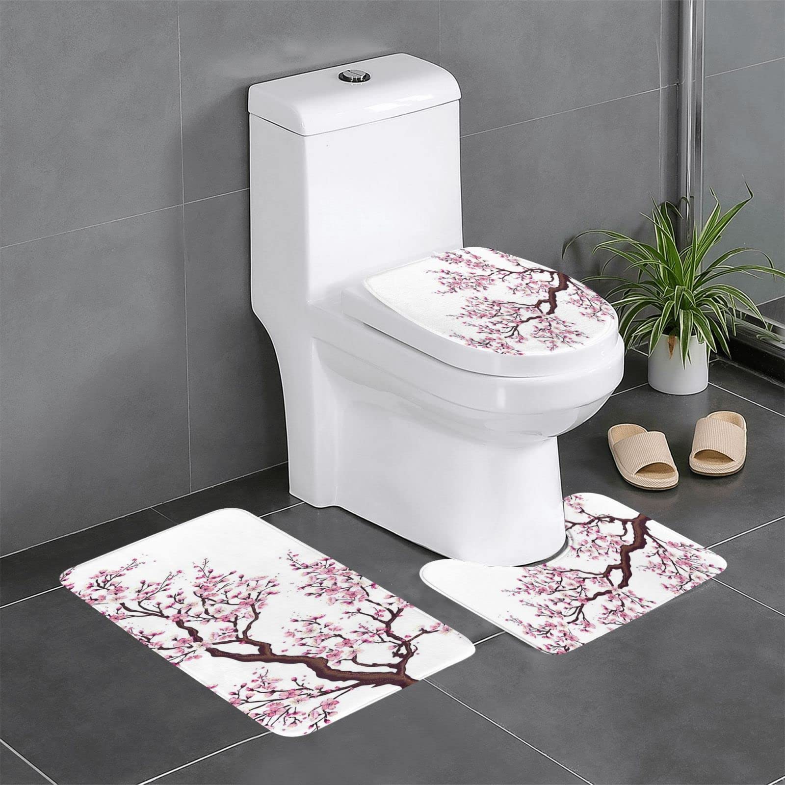 Tapis de salle de bain motif fleurs de cerisier pour une ambiance spa