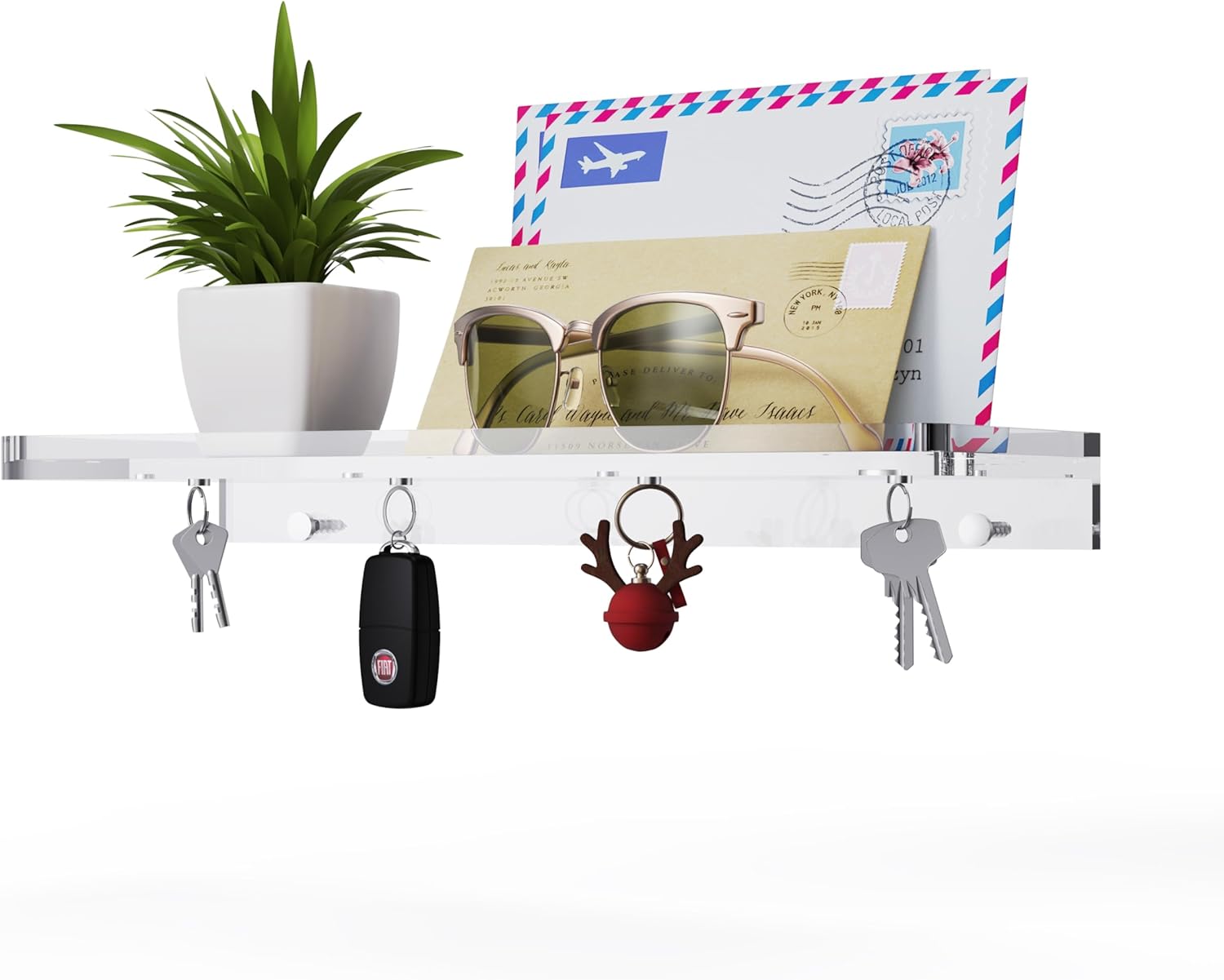 Acrylic Key Holder for Wall Mount, Key Hooks Rack Hanger, Magnetic Instead Hooks, Not Adhesive, Drills Needed (Clear, 13.8'' x 5.9''x 2'')