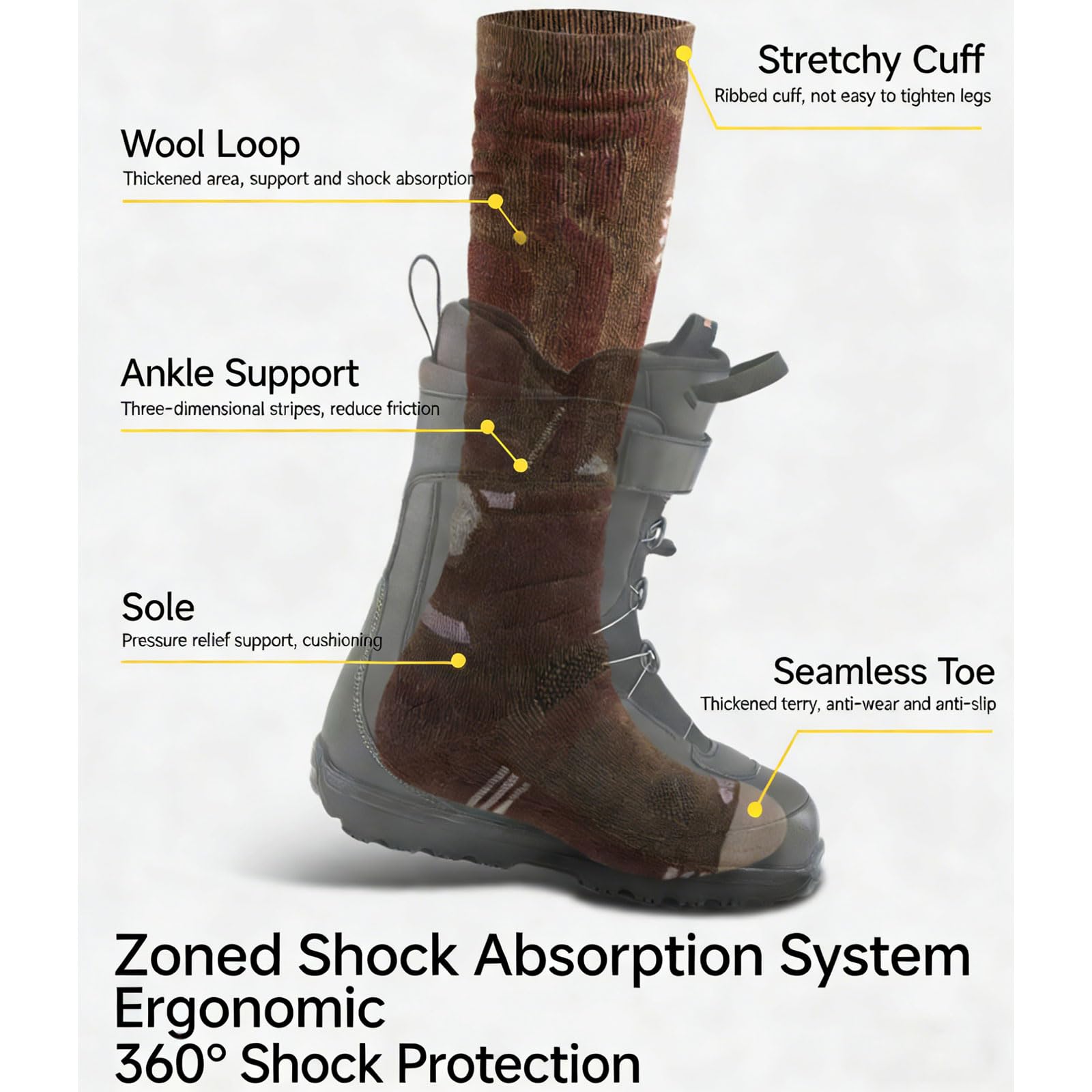 2 Pares Calcetines Esquí Lana Merino Para Hombre y Mujer Térmicos Hasta la Rodilla Calcetines Invierno Absorbe la humedad Calcetines Altos De Compresión para Esquí,Snowboard y Excursionismo