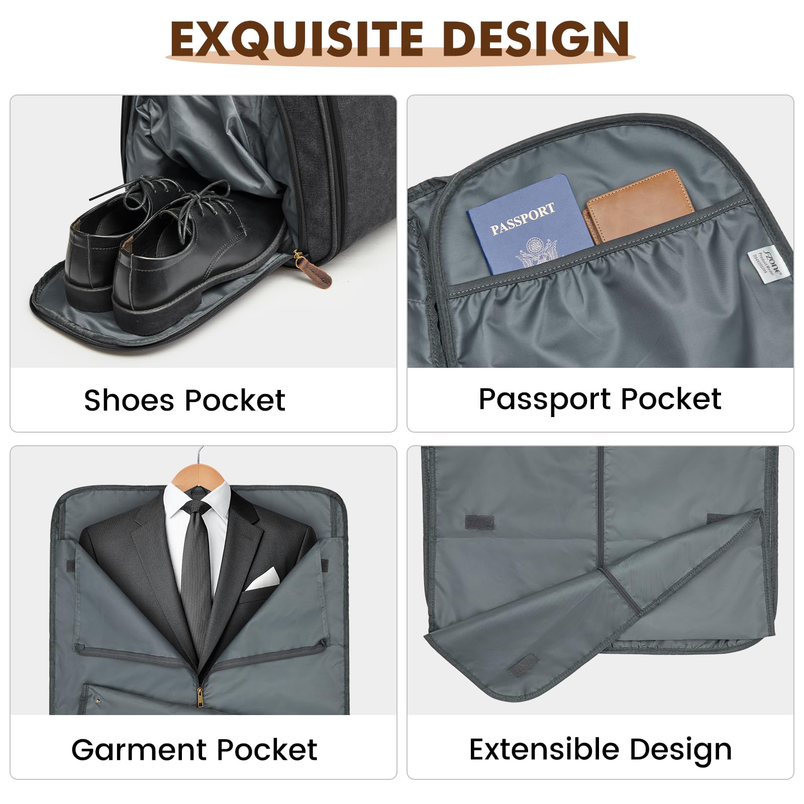 S-Zone Bolsa de ropa 3 en 1, 60 l, unisex, de lona, con neceser, para viajes, escapadas, viajes de negocios, almacenamiento