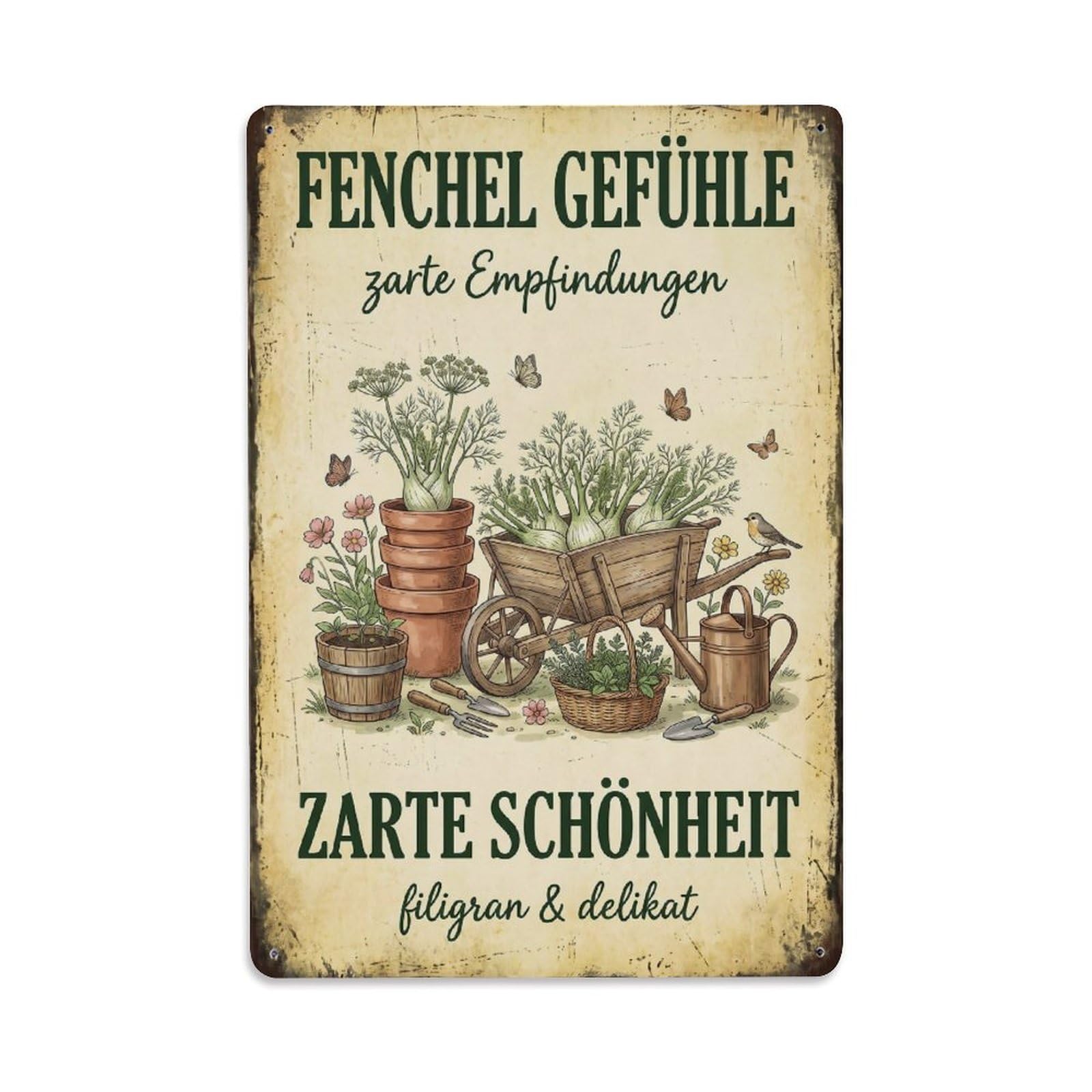 Vintage Funny Garden Fennel Feelings Rustic Gate Greenery Metal Tin Sign Plaque Wall Decor for Cafe, Club Bar, Office, Garden Metal Poster 8x12Inch