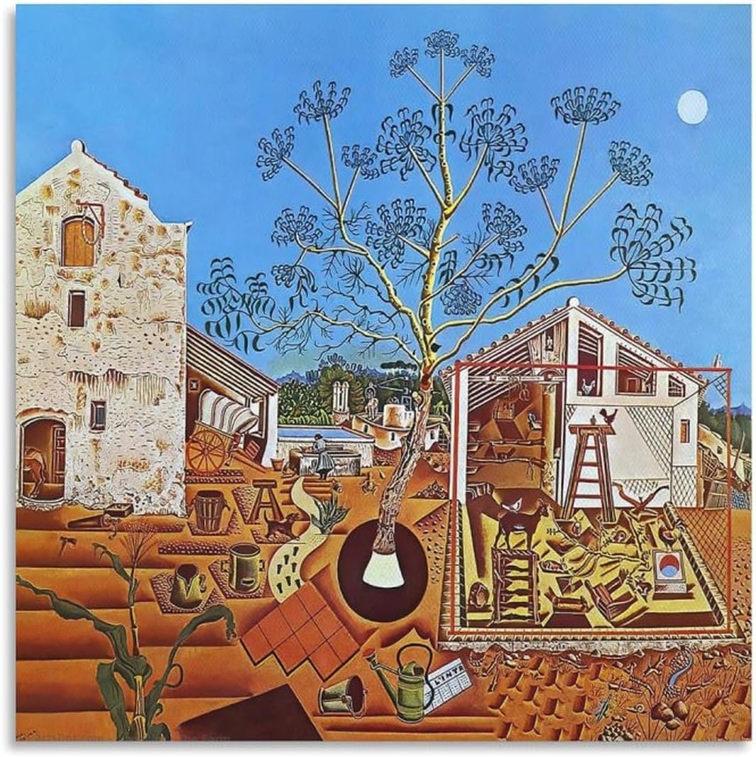 QSDTGHUIKP The Farm Poster by Joan Miro Prints Surrealism Wall Art Joan Miro Vintage Canvas Painting Abstract Picture for Home Decor 50x50cmx1 Frameless