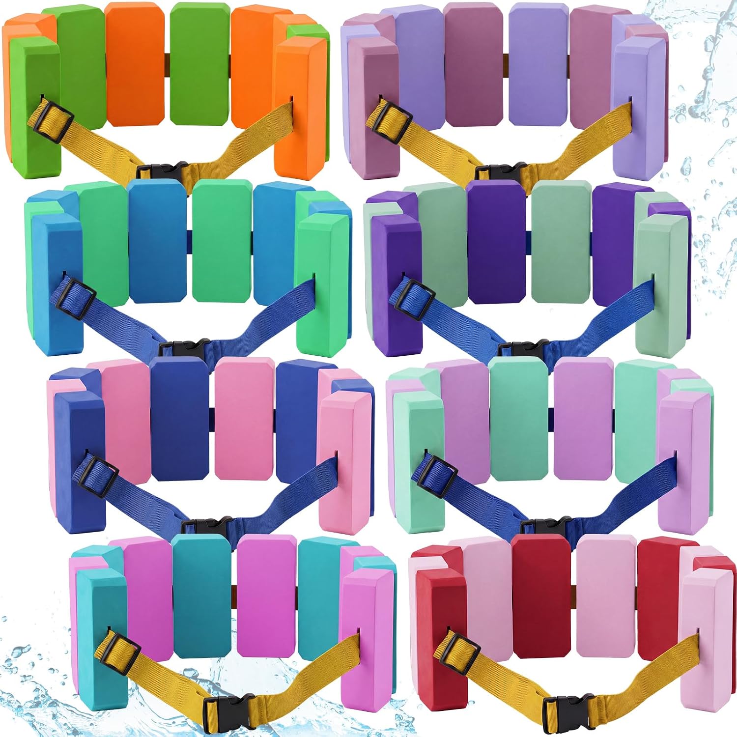 Arrowbash 4/8 Pack Swim Belts Fits 27"-47" Waist Flotation Waist Belts Bubble EVA Foam Adjustable Safety Training Floating Board Belt for Beginners Water Aerobics and Pool Exercise Random Color