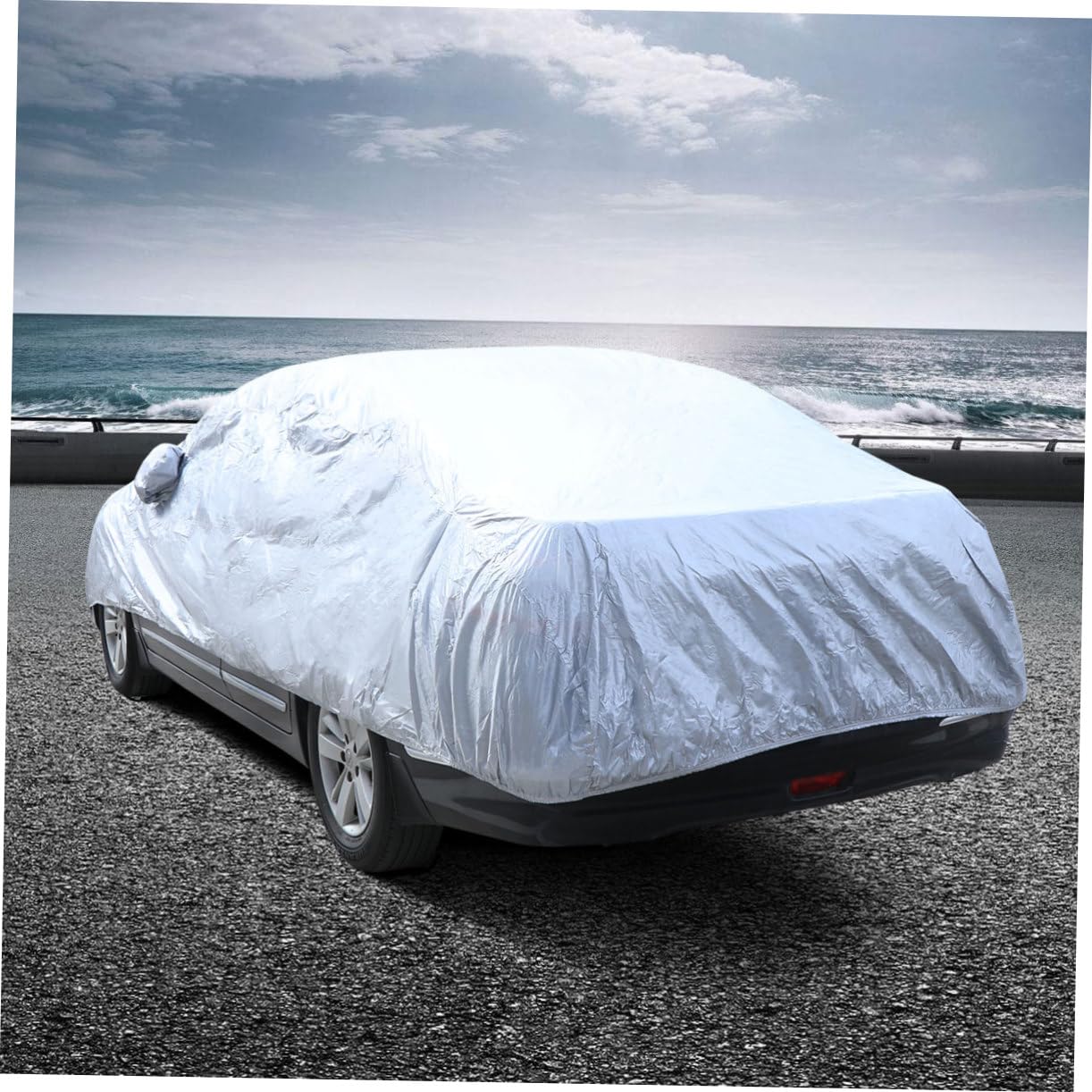 Beatifufu Uv Car Cover Full Size Rain and Snow Protection Universal Fit Breathable Anti-Pollution Silver — view 9