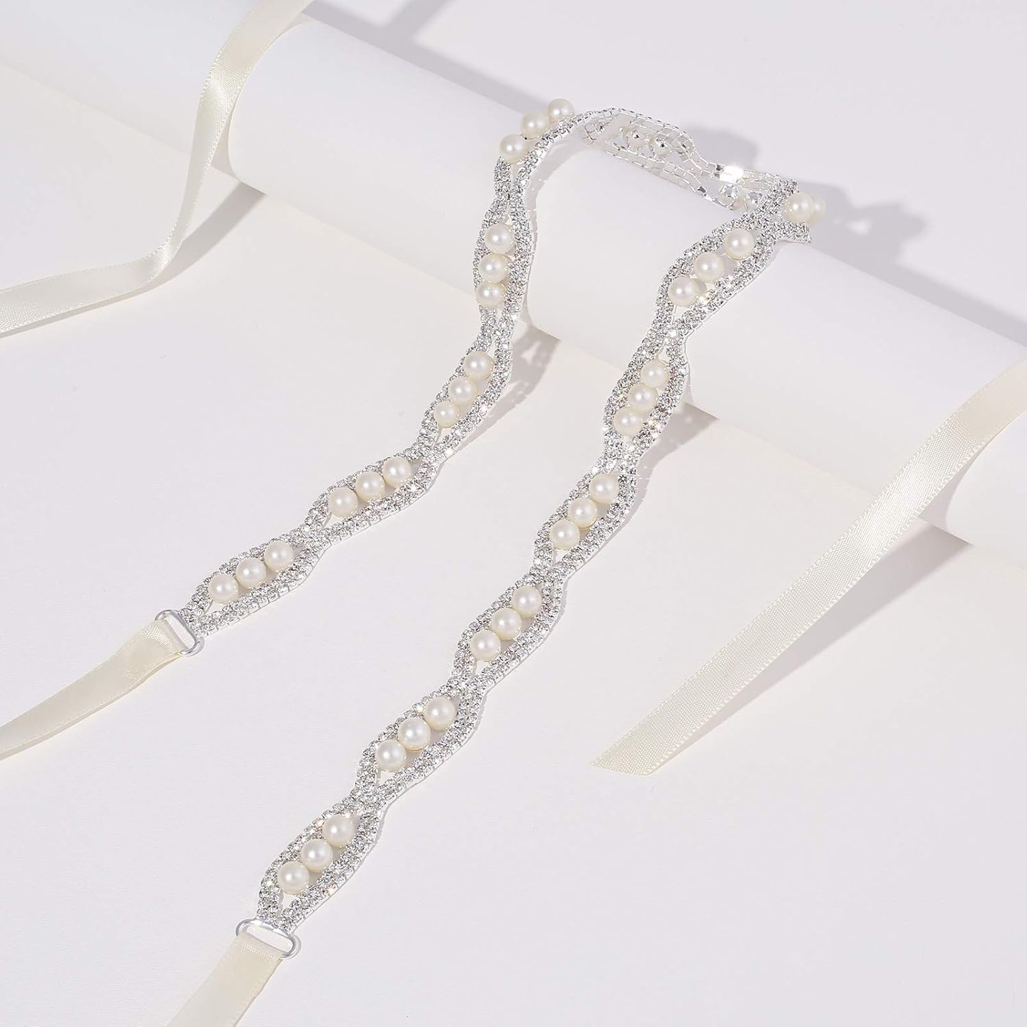 Thin Crystal Wedding Belt Sliver Bridal Belt Bridesmaid Sash with Pearls Rhinestones for Women Dress Accessories - Image 5