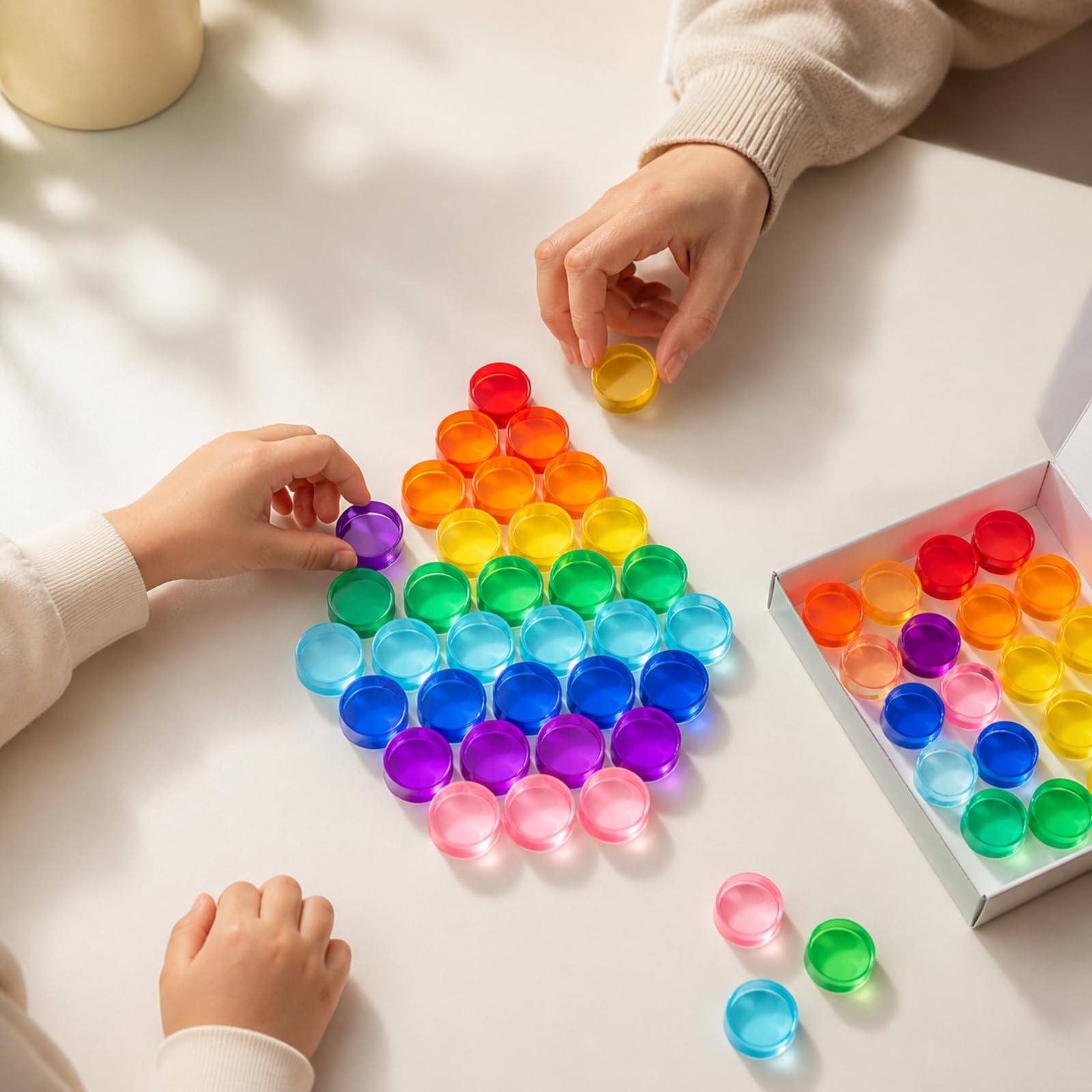 20 Pezzi Blocchi Colorati Trasparenti Traslucido Pezzi da Costruzione Traslucidi Colorato Gioco Sensoriale con Scatola di Carta per Asilo, Area Giochi, Tondo