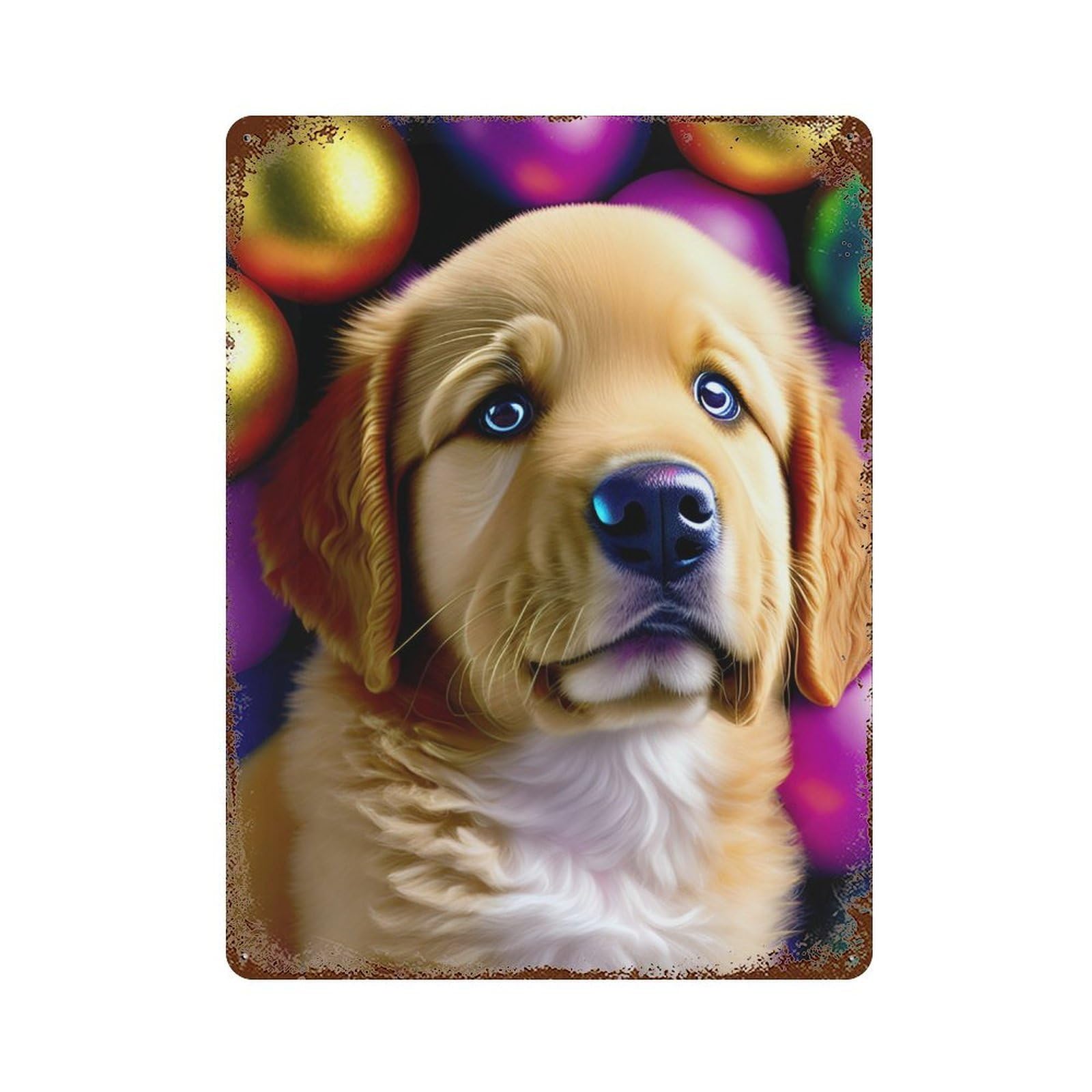 Golden Retriever Puppy Wall Art Vintage Metal Tin Sign 15.7"x11.8", Farmhouse Wall Decor for Garage, Bar And Workshop Decor