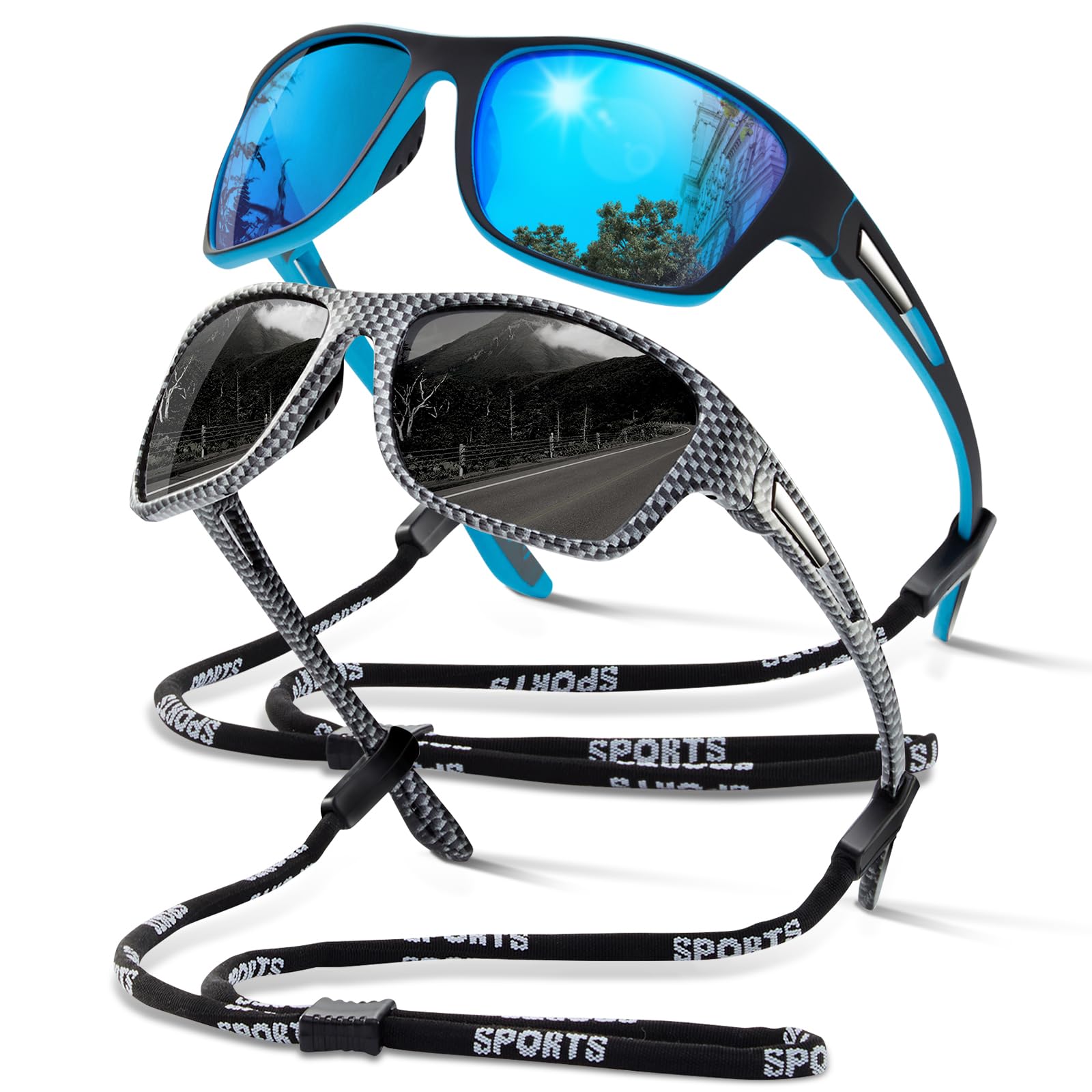 suoso Polarized Sports Sunglasses for Men: UV400 Protection Glasses Womens Wrap Around Goggles for Driving Fishing