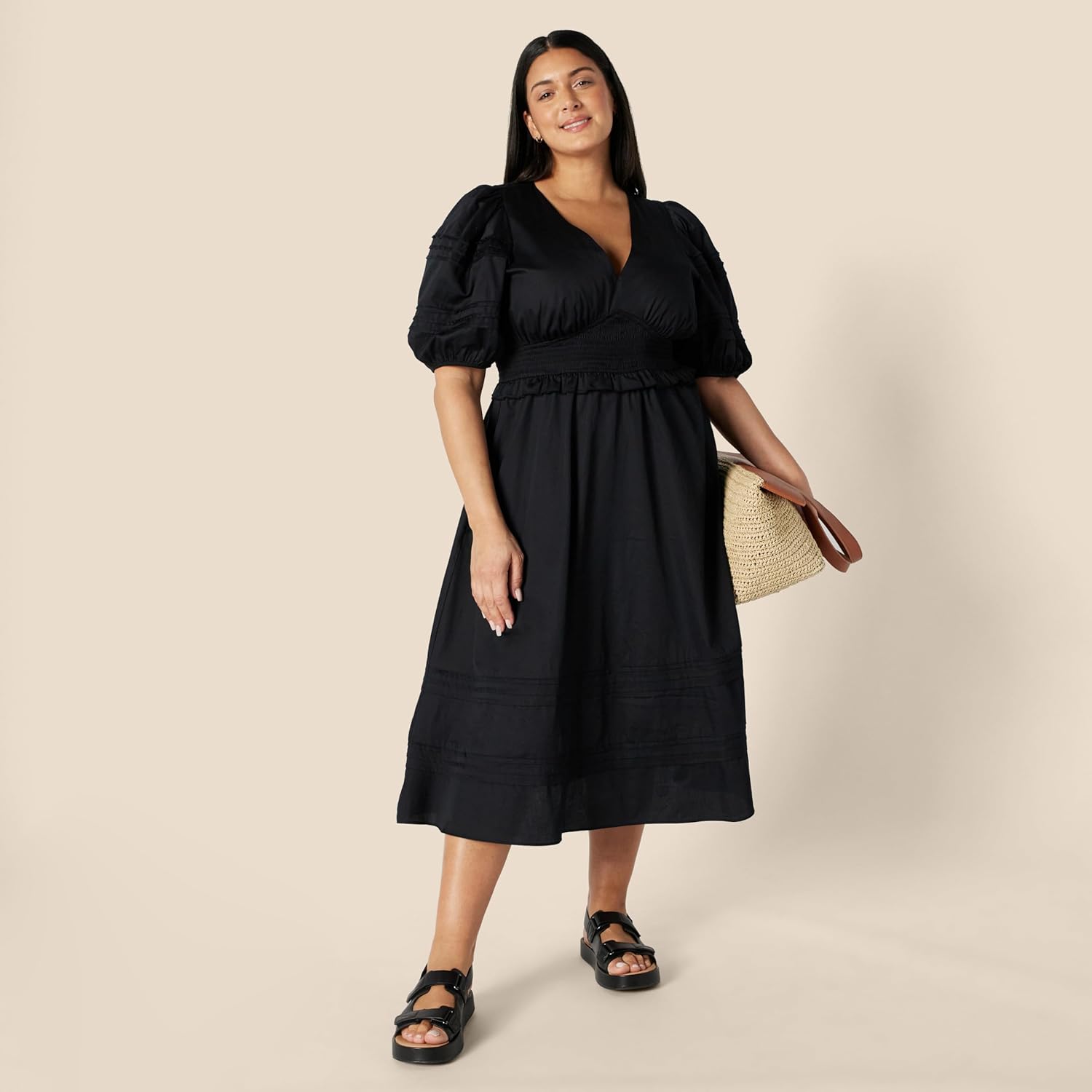 Amazon Essentials Women's Regular-Fit Cotton Sateen Puff Sleeve Midi Dress - Image 7