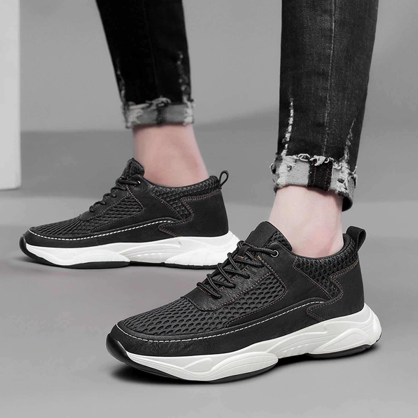 Sneakers da uomo in rete leggera traspirante con tacco invisibile 6/8/10 cm Taller scarpe sportive casual sneakers traspiranti per città tempo libero e passeggiate