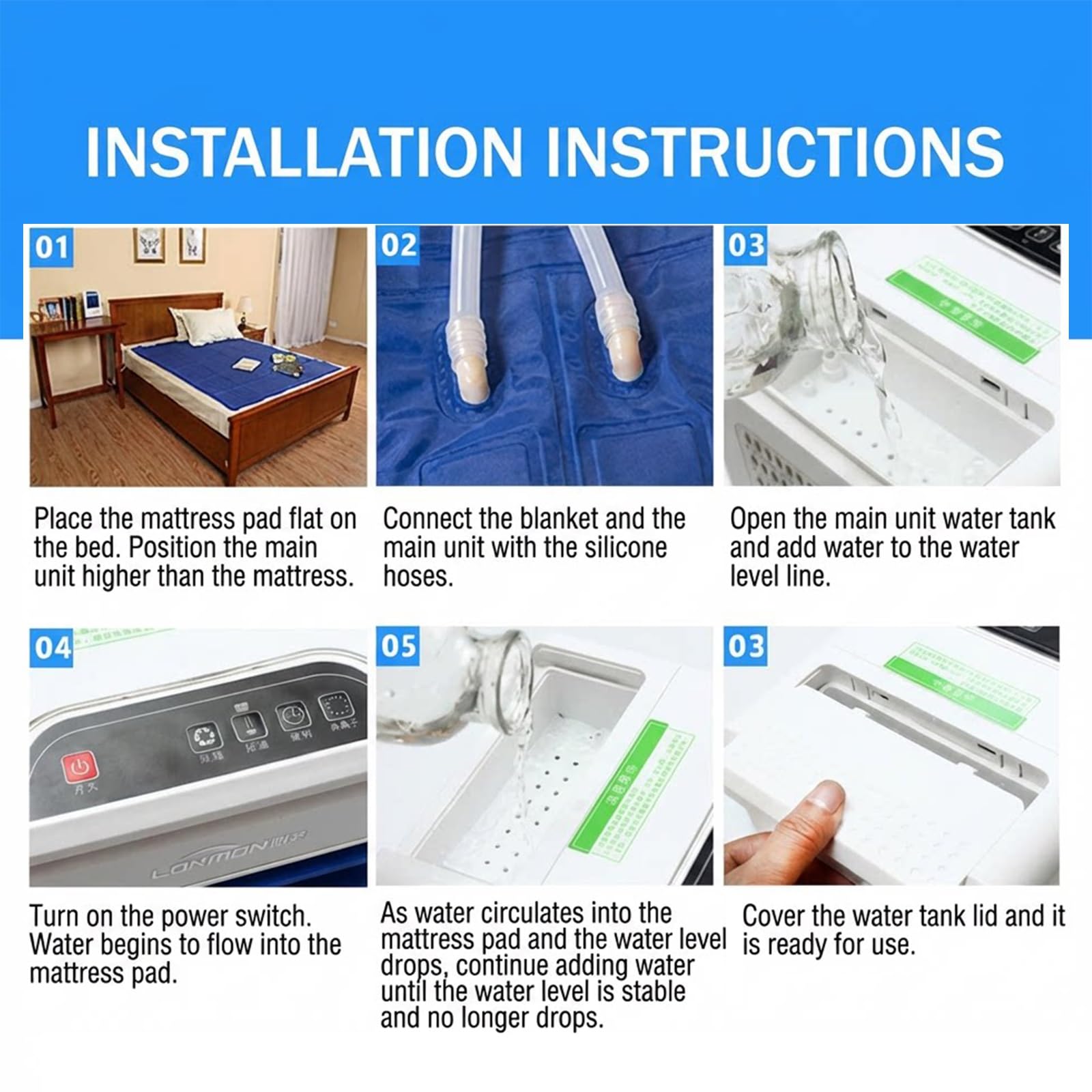 Genérico Cubre Colchón de Enfriamiento por Agua para Sudores Nocturnos, Topper Refrescante Doble con Circulación y Mando, Suelo para Hogar, Colchoneta Portátil para Dormir, Azul