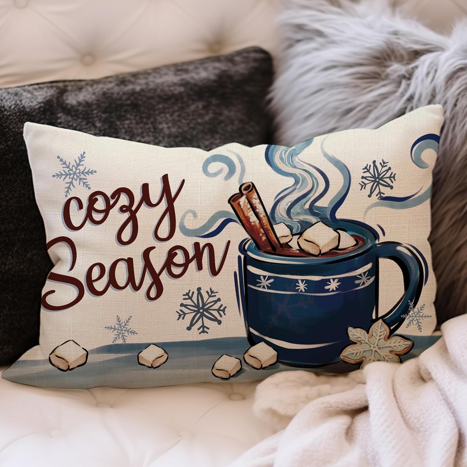 Winter Hot Cocoa Lumbar Decorative Throw Pillow Cover 12 x 20 image 5