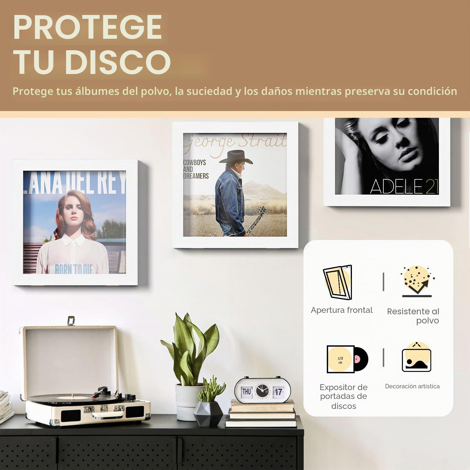 1 Pieza Porta Vinilo Mural, Apertura en la Pared Delantera, Marco de Madera para Foto Mueble Vinilo para Presentar los Discos Póster, para Exponer las Fundas de Discos de Vinilo 12x12 (Blanco