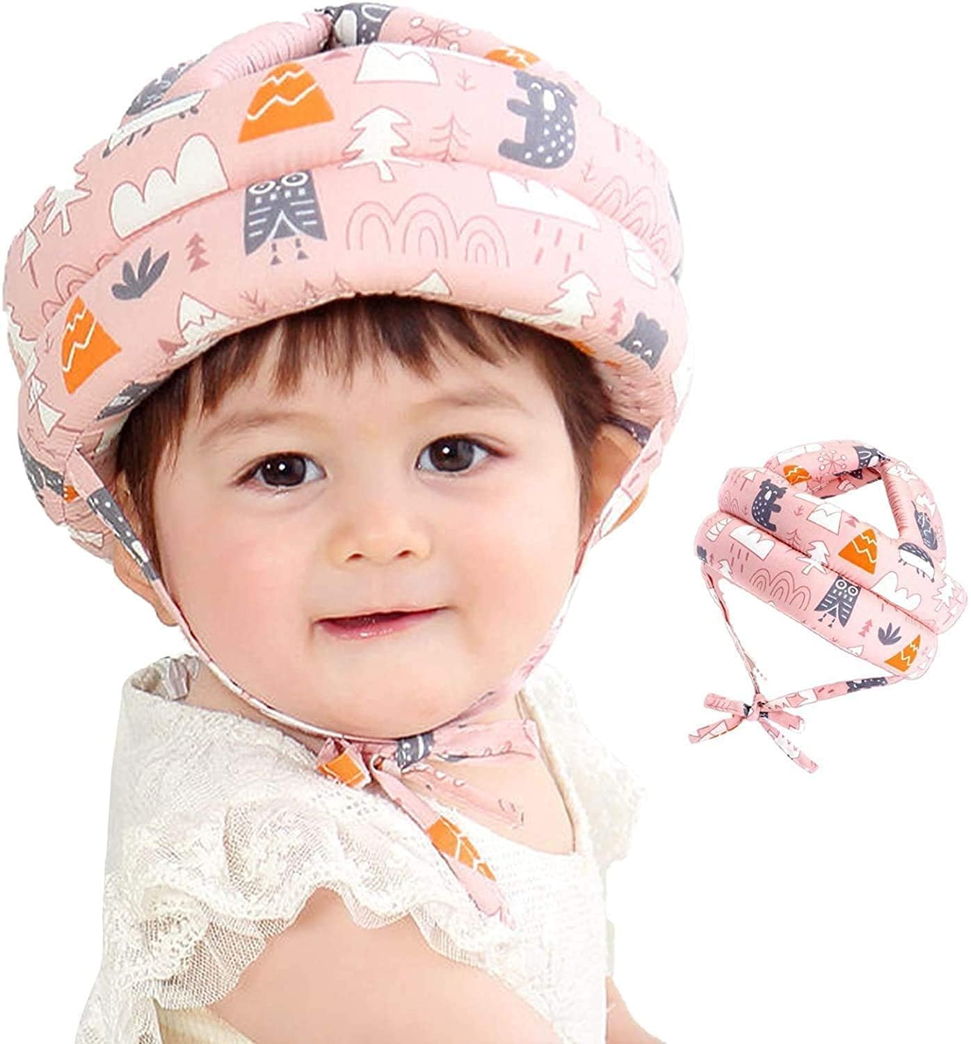 Baby Infant Toddler Helmet Safety Head Cushion Bumper Bonnet Adjustable Protective Printed Cap Child Safety Headguard Helmet for Kids (Pink)-image-27