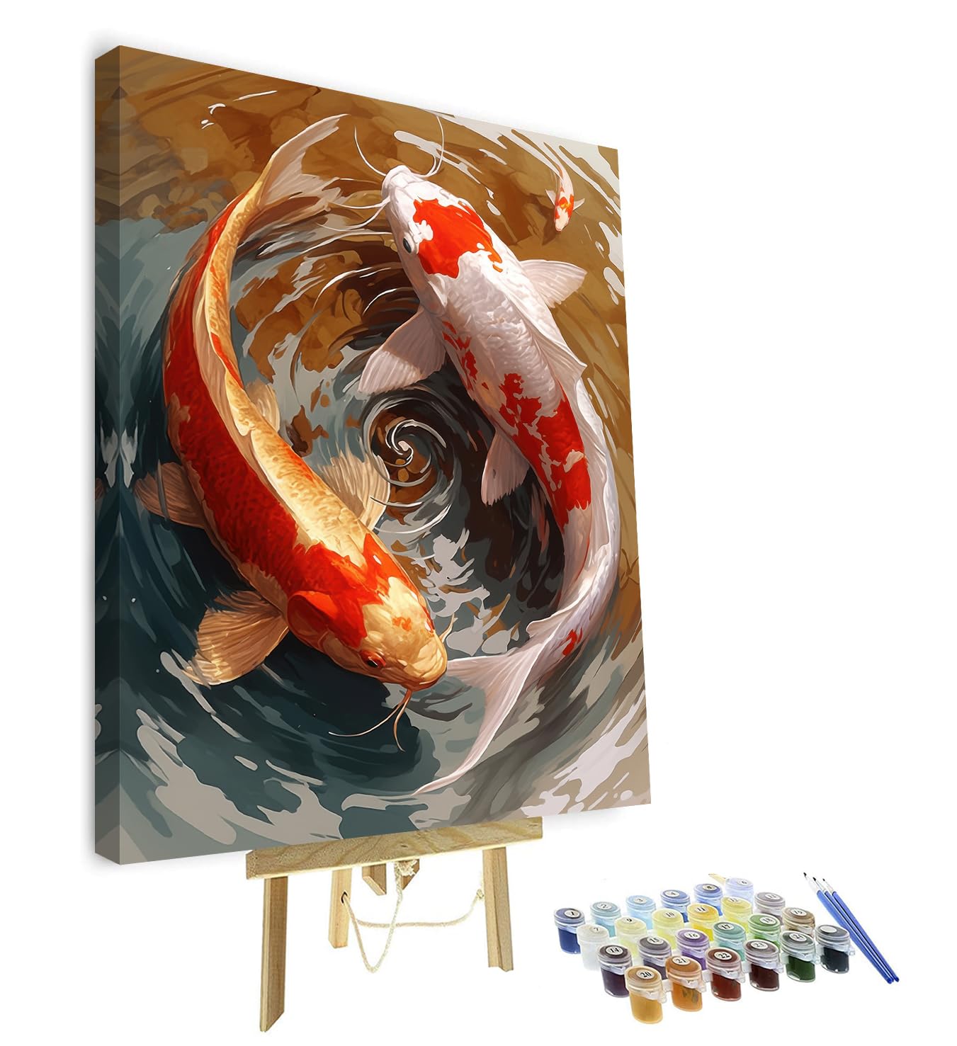 TISHIRON Lucky Koi Fish Paint by Numbers, White and Red Koi Paint by Numbers Kit for Adults Fish DIY Canvas Oil Painting Paint by Number for Adults Beginners Enthusiasts 16x20inch with Frame โ image 1