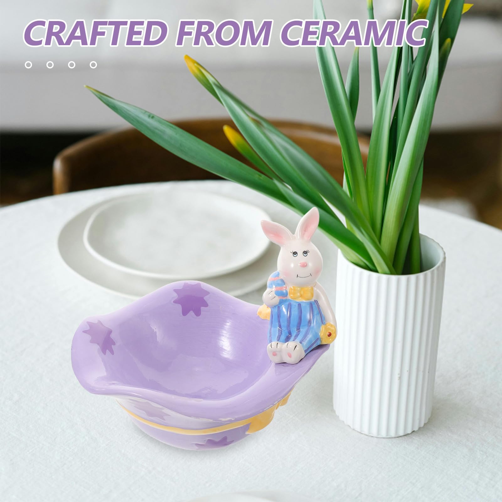 VOSAREA Ciotola Coniglio in Ceramica Pasquale per Caramelle e Snack | Design Festivo a Forma di Coniglio, Finitura Ceramica, per Decorazioni di Pasqua e Feste Primaverili