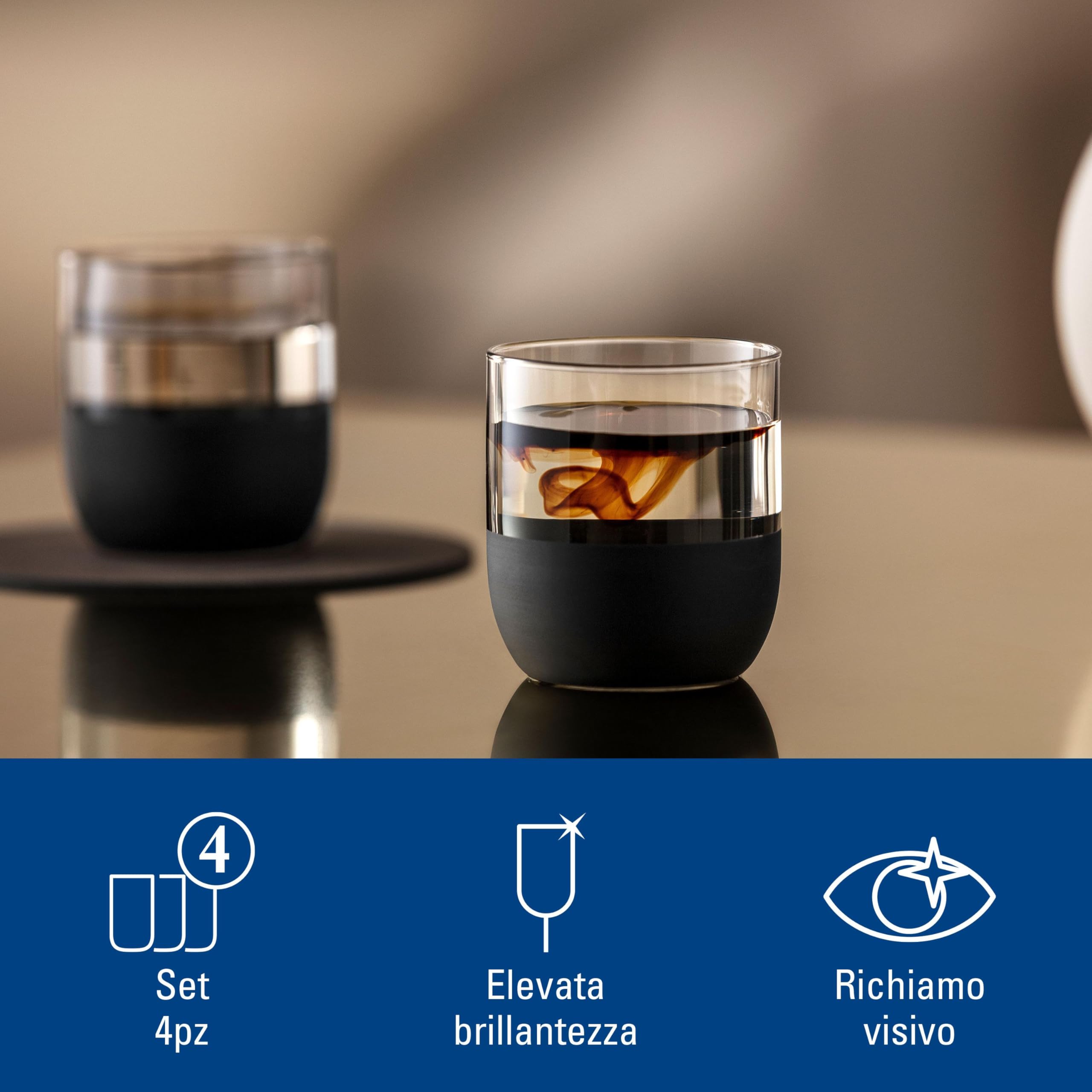 Villeroy & Boch - Manufacture Rock bicchierino da shot, bicchierino da liquore set da 4 pz., cristallo con fondo nero opaco, capacità 40 ml