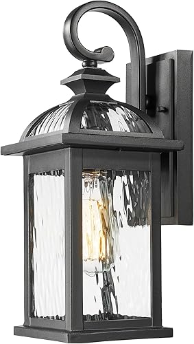 Luces de porche para exteriores, montaje en pared, lámparas de pared negras mate para exteriores con vidrio ondulado de agua de 15 pulgadas, disponible en Yaxa Costa Rica