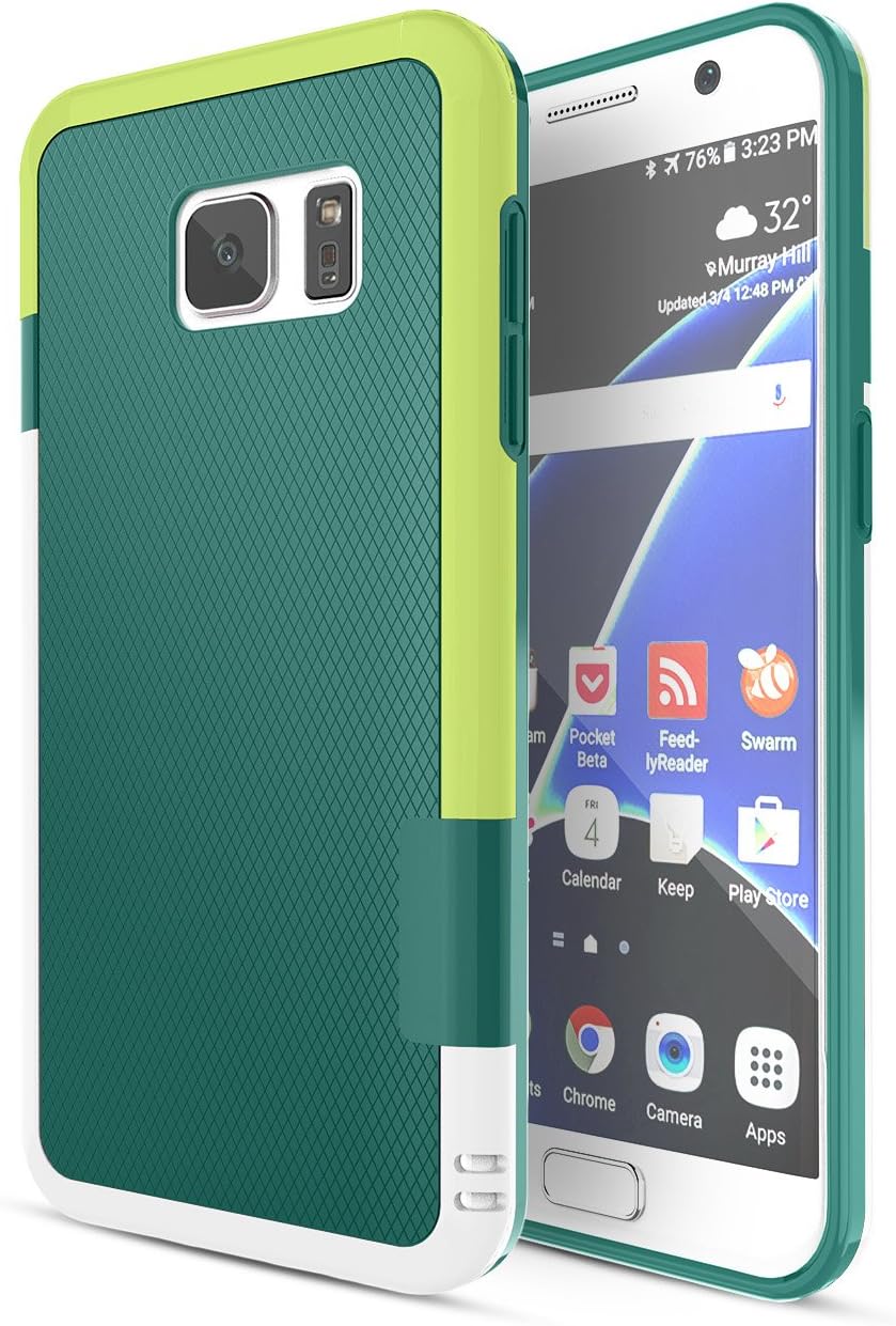 TILL Galaxy S7 Case, TILL(TM) Ultra Slim 3 Color Hybrid Dual Layer Shockproof Case Extra Front Raised Lip Soft TPU & Hard PC Bumper Protective Case Cover for Samsung Galaxy S7 G930 GS7 [Green]