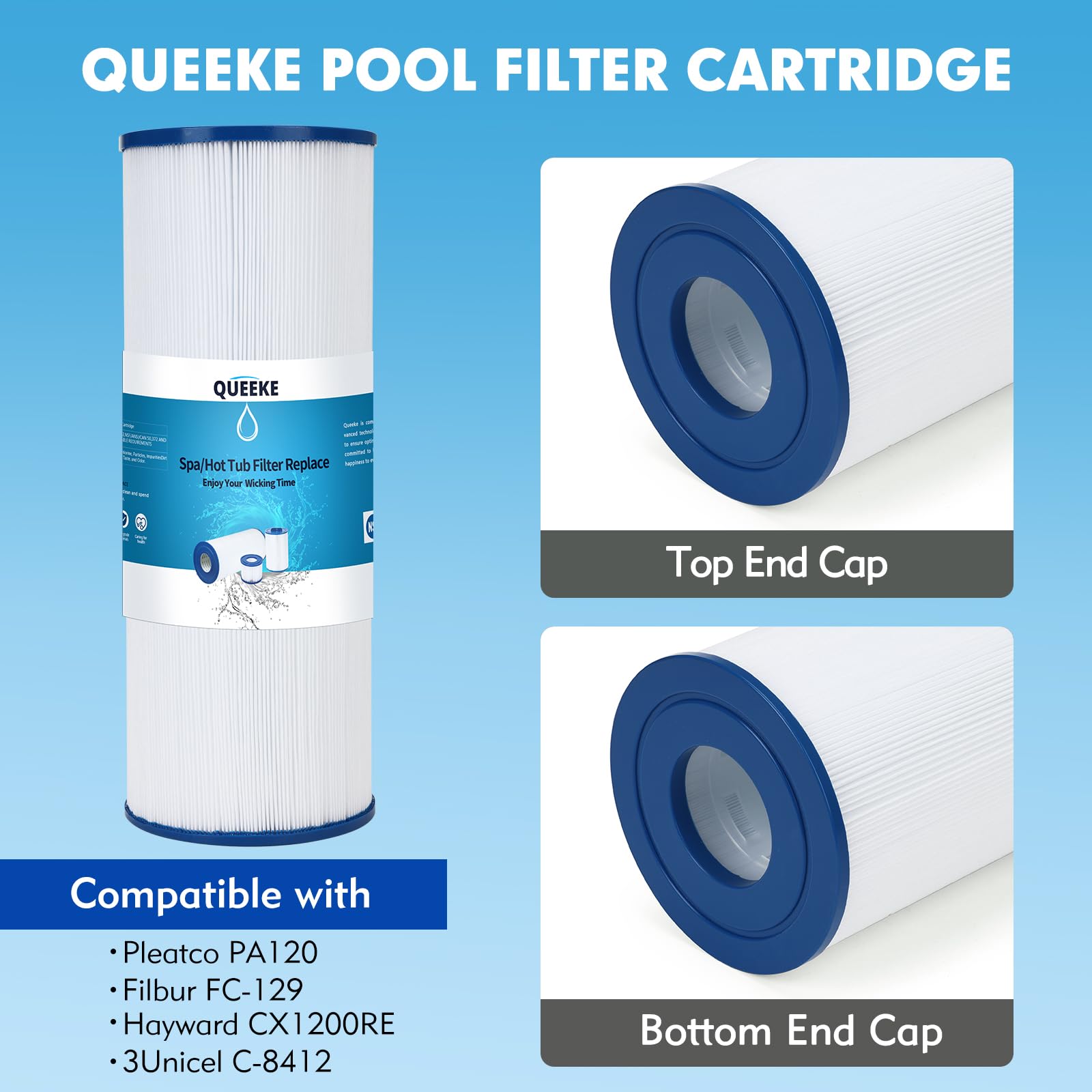 Queeke Spa Cartridge Filter Replaces PRB50-IN, Unicel C-4950, Filbur FC-2390, J210/J220/J235/J245/J275, Guardian 413-212-02, 373045, 817-5000 (1 Pack)