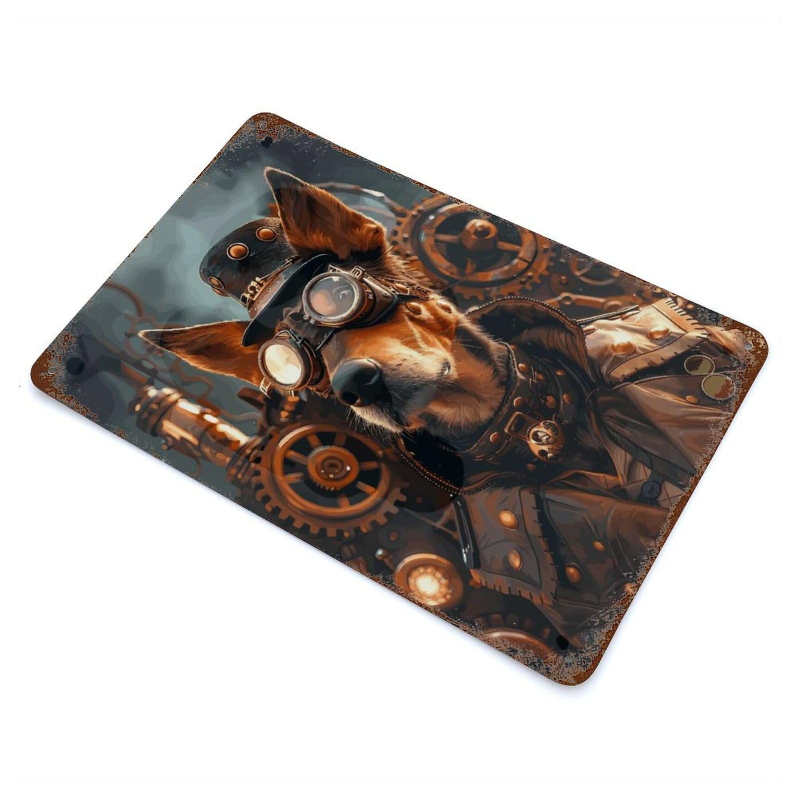 Steampunk Dog Doberman Rusty Metal Tin Sign 11.8"x7.9", Industrial Home Decor for Garage, Pub Or Kitchen