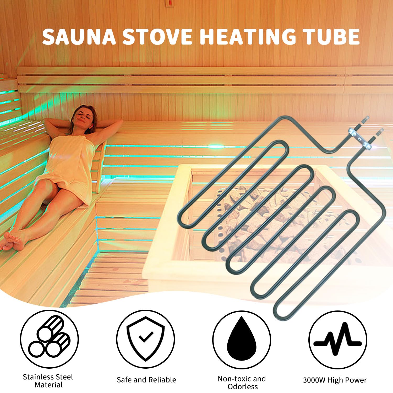 2PCS Varilla Calefactora 3000 W para Estufa de Sauna, Elemento Calefactor de Sauna, Elemento para Estufas de Sauna Acero Inoxidable, para Saunas, Clubes, Spas, Hoteles