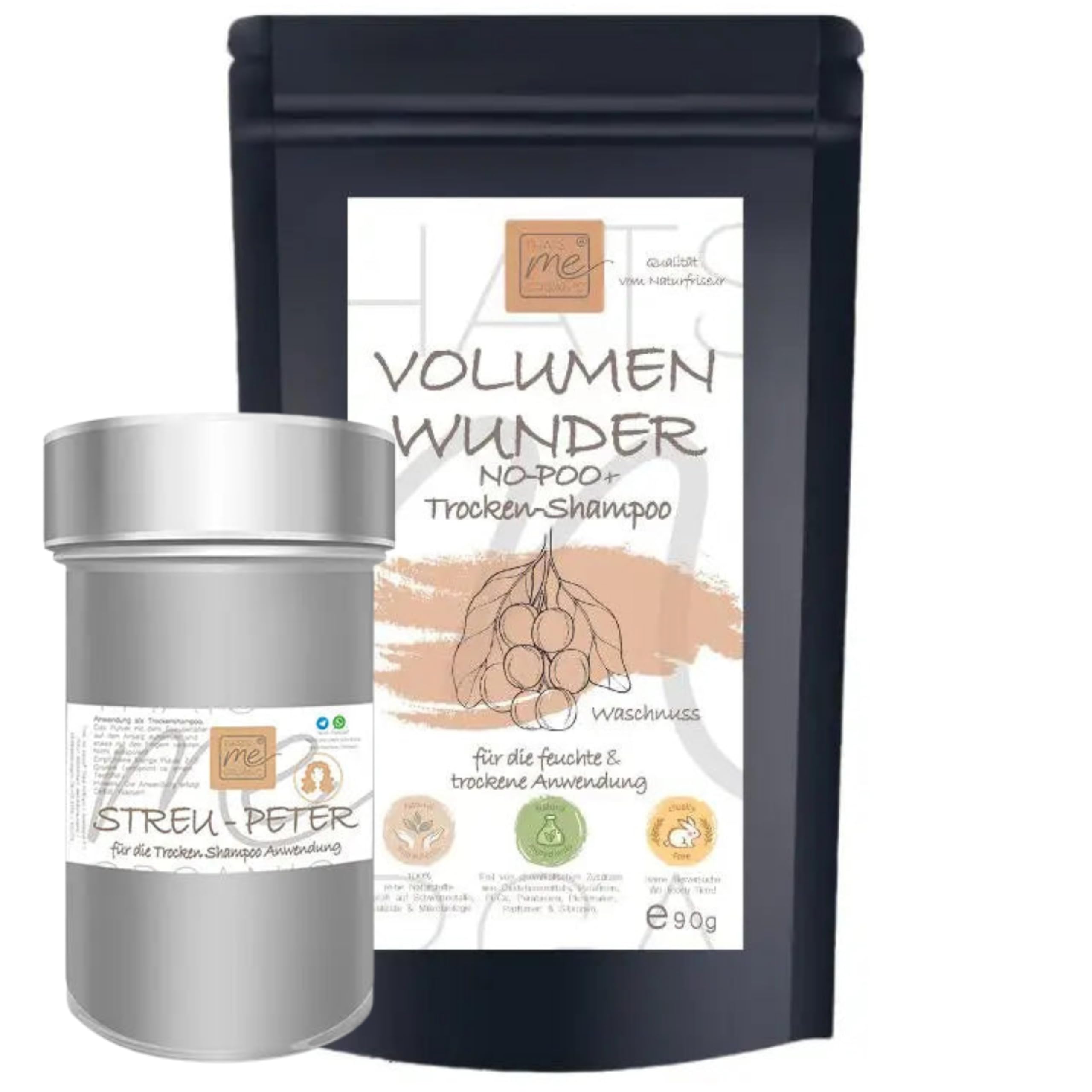 Thats me Organic SPAR-SET BIO Volumen-Wunder: No Poo Trockenshampoo + "Streu-Peter" 2 in 1 90g – Natürliches Styling Powder sorgt für Volumen und Pflege ohne Chemie – für trockene Kopfhaut