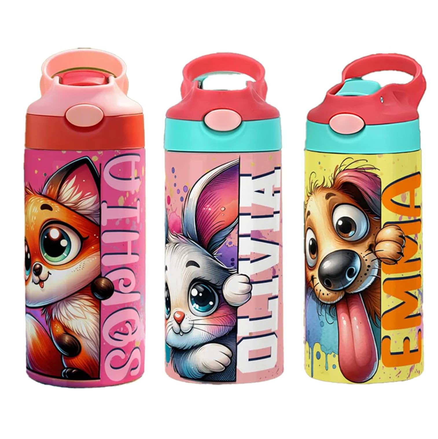 Botella agua niño anti-fugas callie personalizada para evitar manchas en la mochila escolar