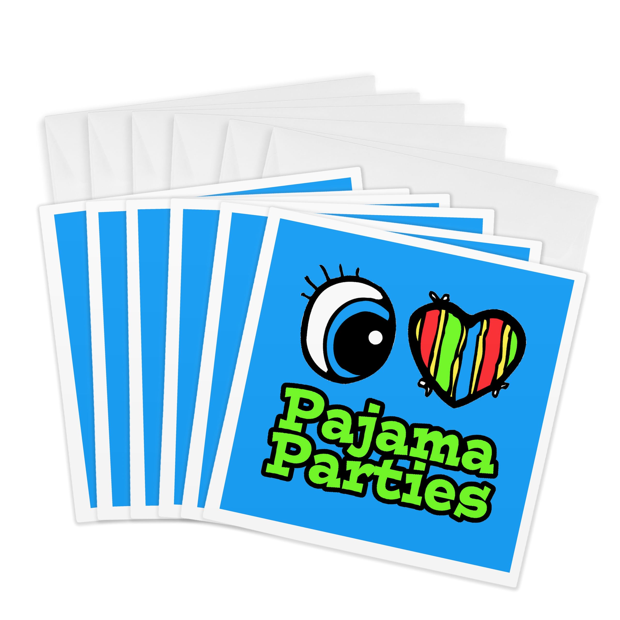 3dRose gc_106352_1 6 x 6-Inch "Bright Eye Heart I Love Pajama Parties" Greeting Card (Pack of 6)