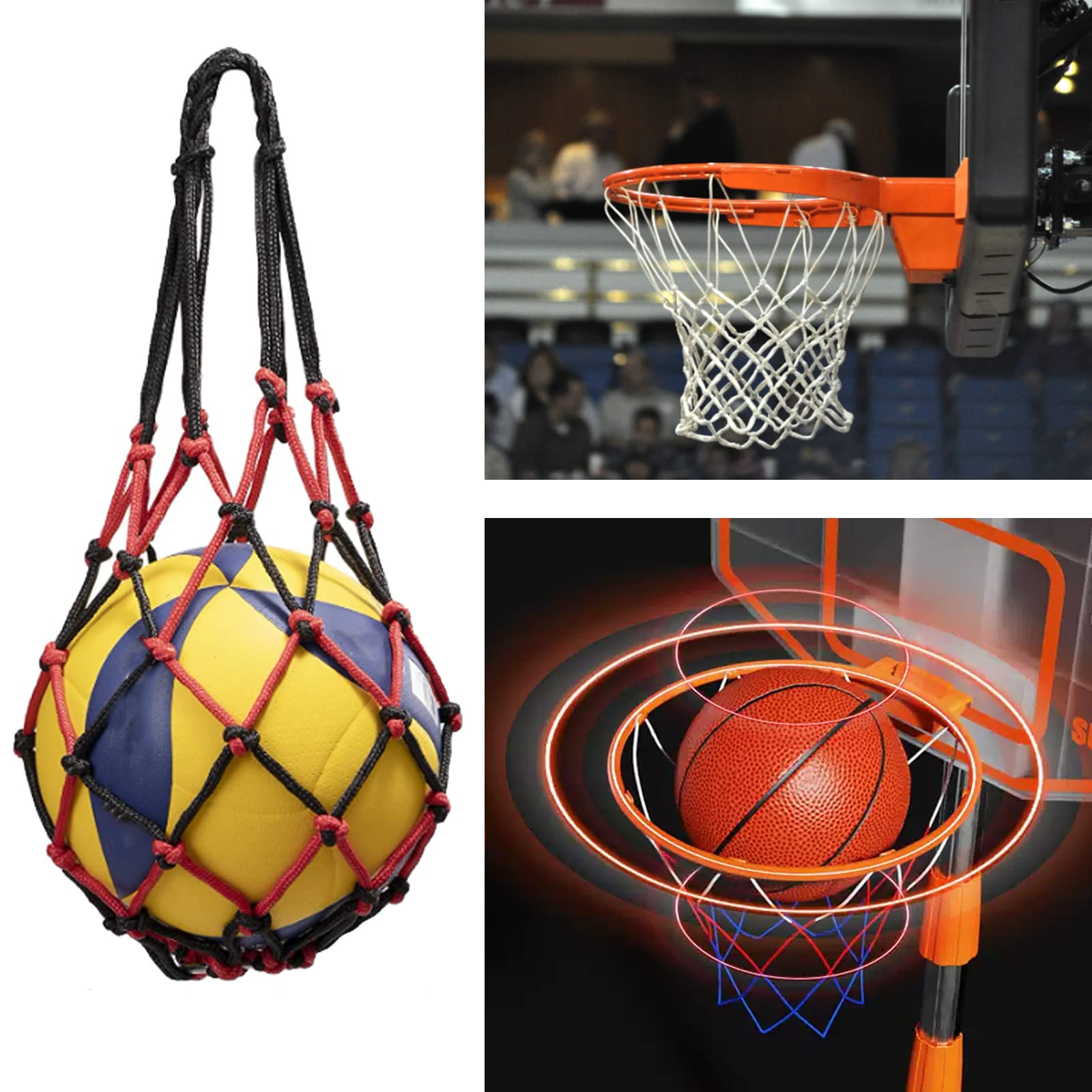 Red de Pelota Portátil, Juego de 2 Bolsas para Redes de Baloncesto, Fútbol, Transporte de Pelota, 2 Pasadores (Azul Blanco + Negro Rojo)