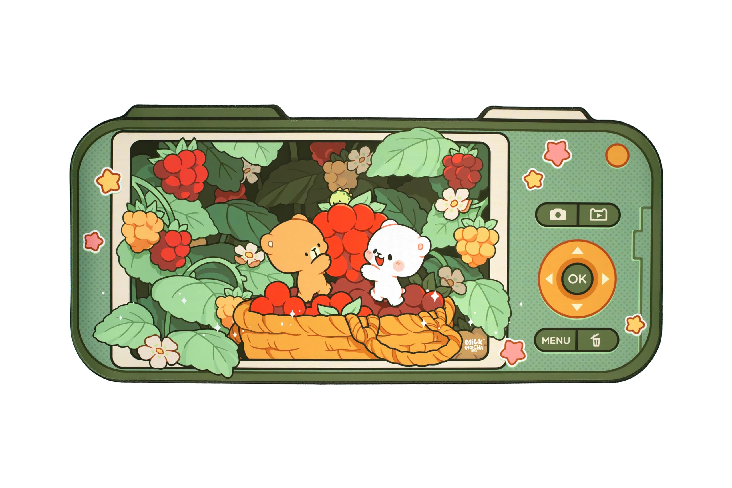 Green Berry Picking Schreibtischunterlage, authentisches Milkmochabear-Merchandise-Produkt, 90 x 46 cm, niedliches, extra großes Gaming-Mauspad mit rutschfester Gummiunterseite für Computer, Tastatur,