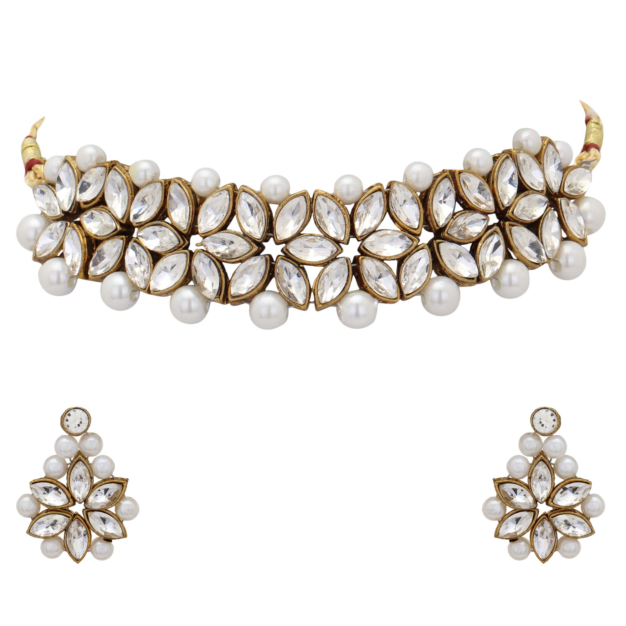 Shreyadzines Gold Polish Wedding CZ Stone Faux Pearl Choker Necklace and Earring Set for Women and Girls (White) (B07NKQ9KN4) Amazon Price History, Amazon Price Tracker