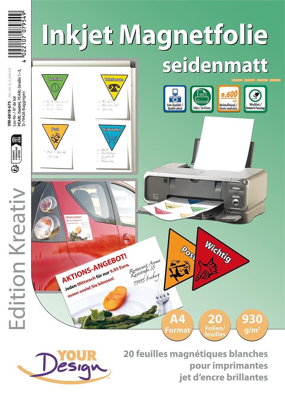 Your Design Magnetpapier: 20 Inkjet-Magnetfolien A4 matt/weiß (Magnetpapier bedruckbar, Magnetfolie bedruckbar, Kfz)