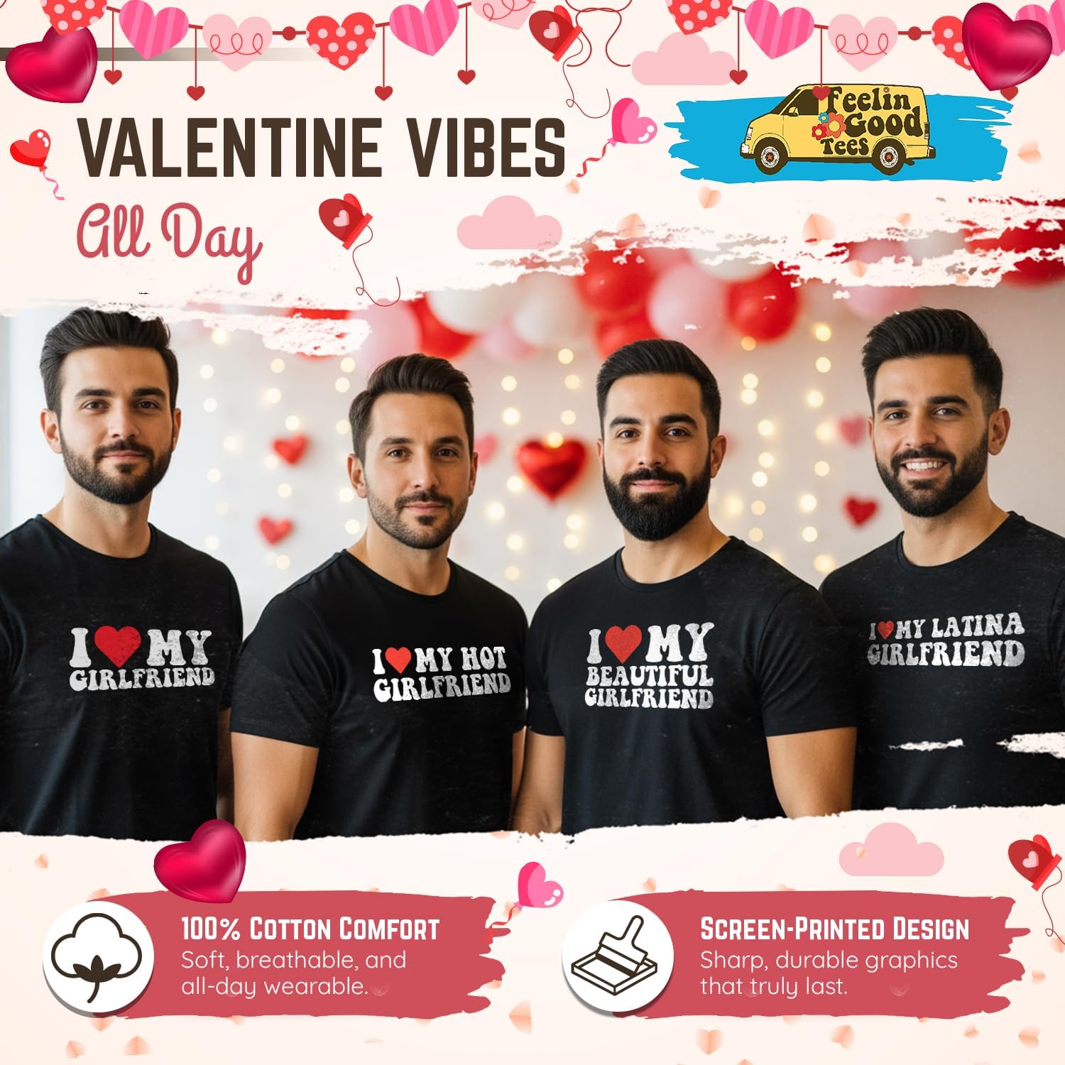 I Love My Girlfriend T Shirt for Men Heart Graphic T-Shirt Romantic Casual Novelty Valentine Tee Couples Clothing - Image 3